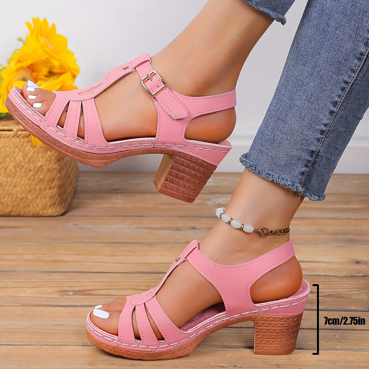 Savannah – Cutout T Strap Low Wedge Sandals