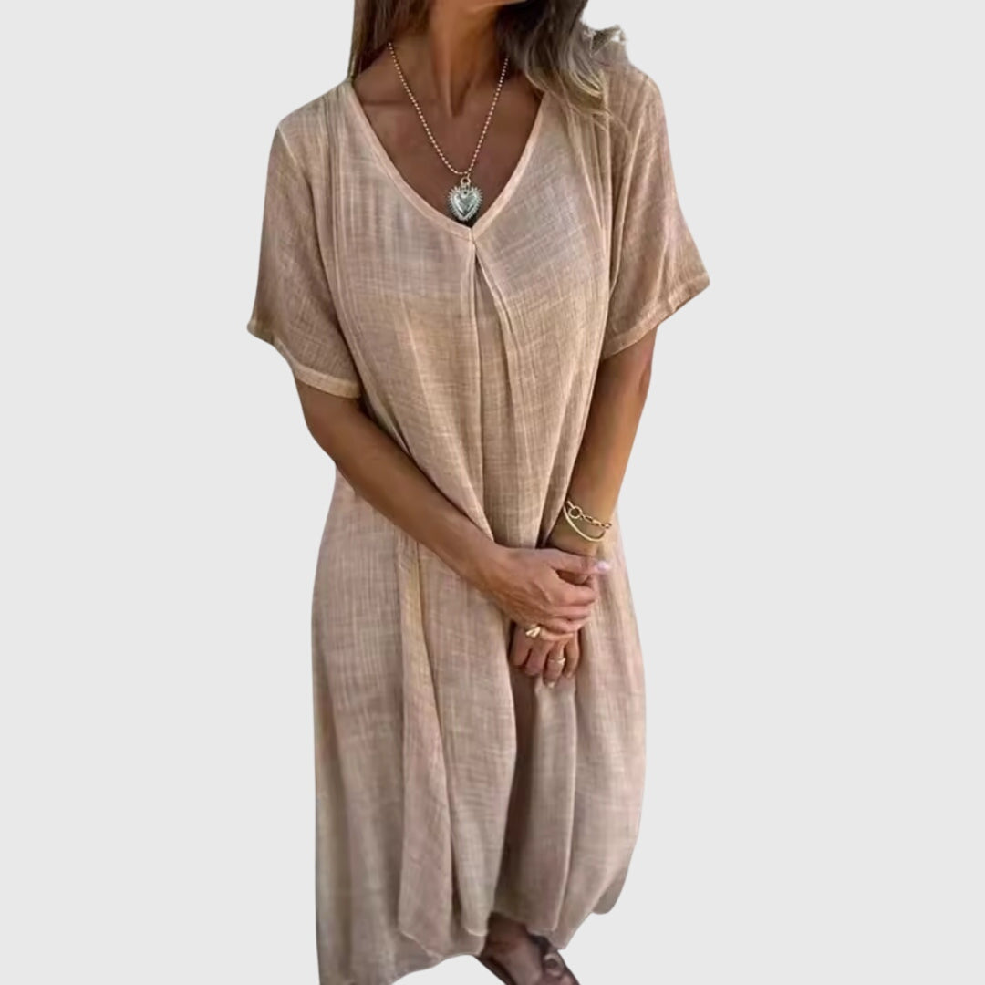 Elizabeth – V Neck Short Sleeve Flowy Maxi Dress