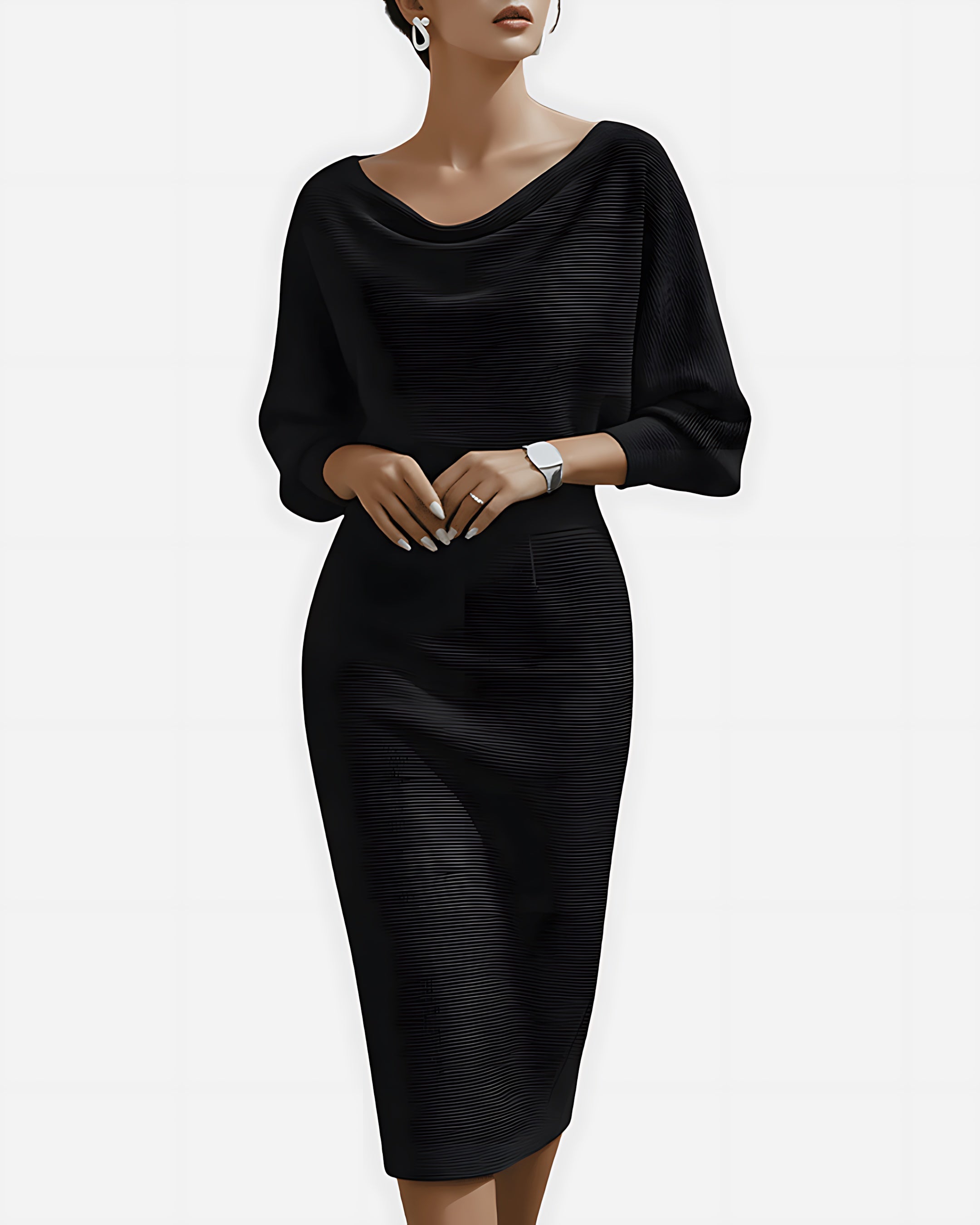 Eden – Cowl Neck Batwing Sleeve Midi Dress