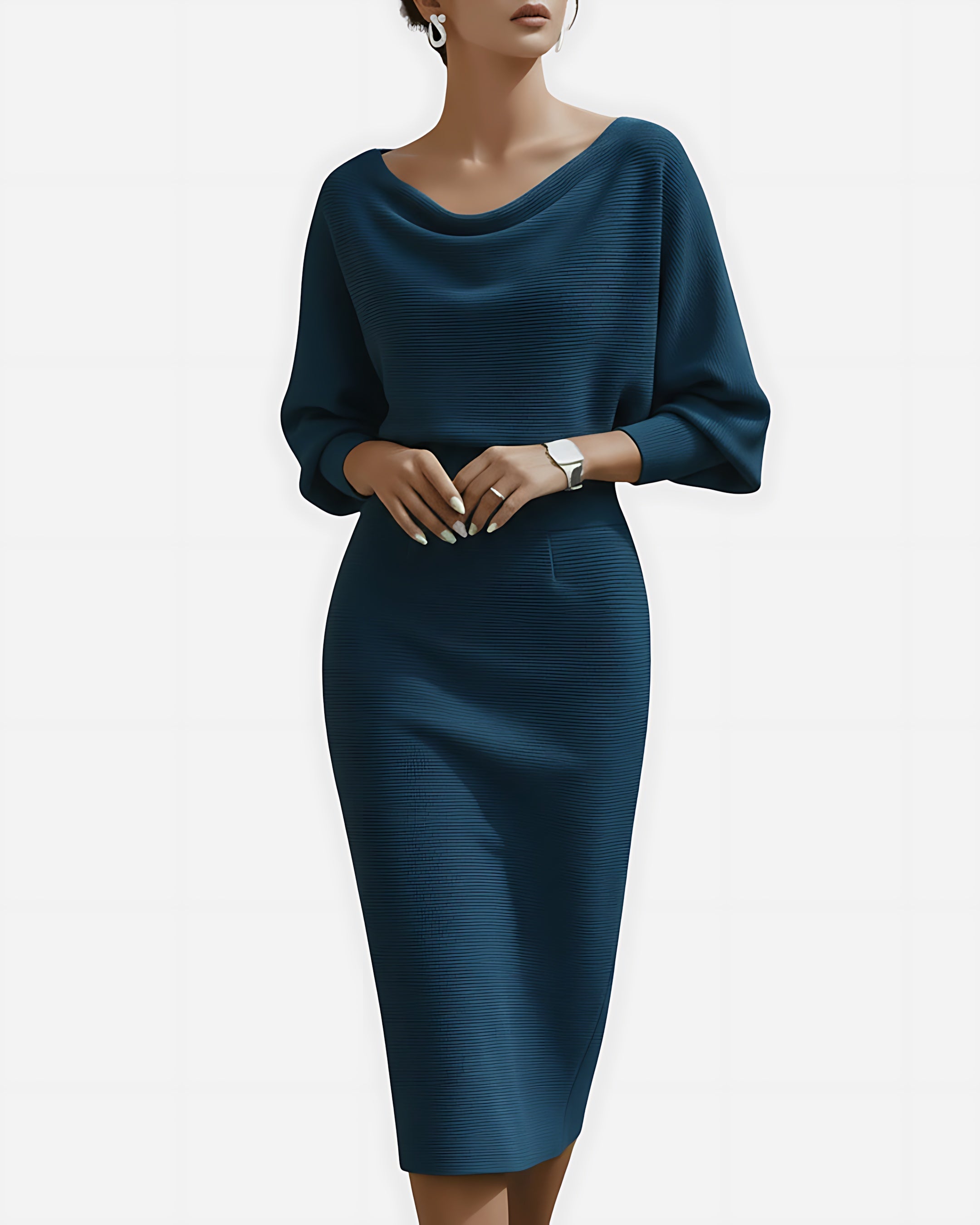 Eden – Cowl Neck Batwing Sleeve Midi Dress