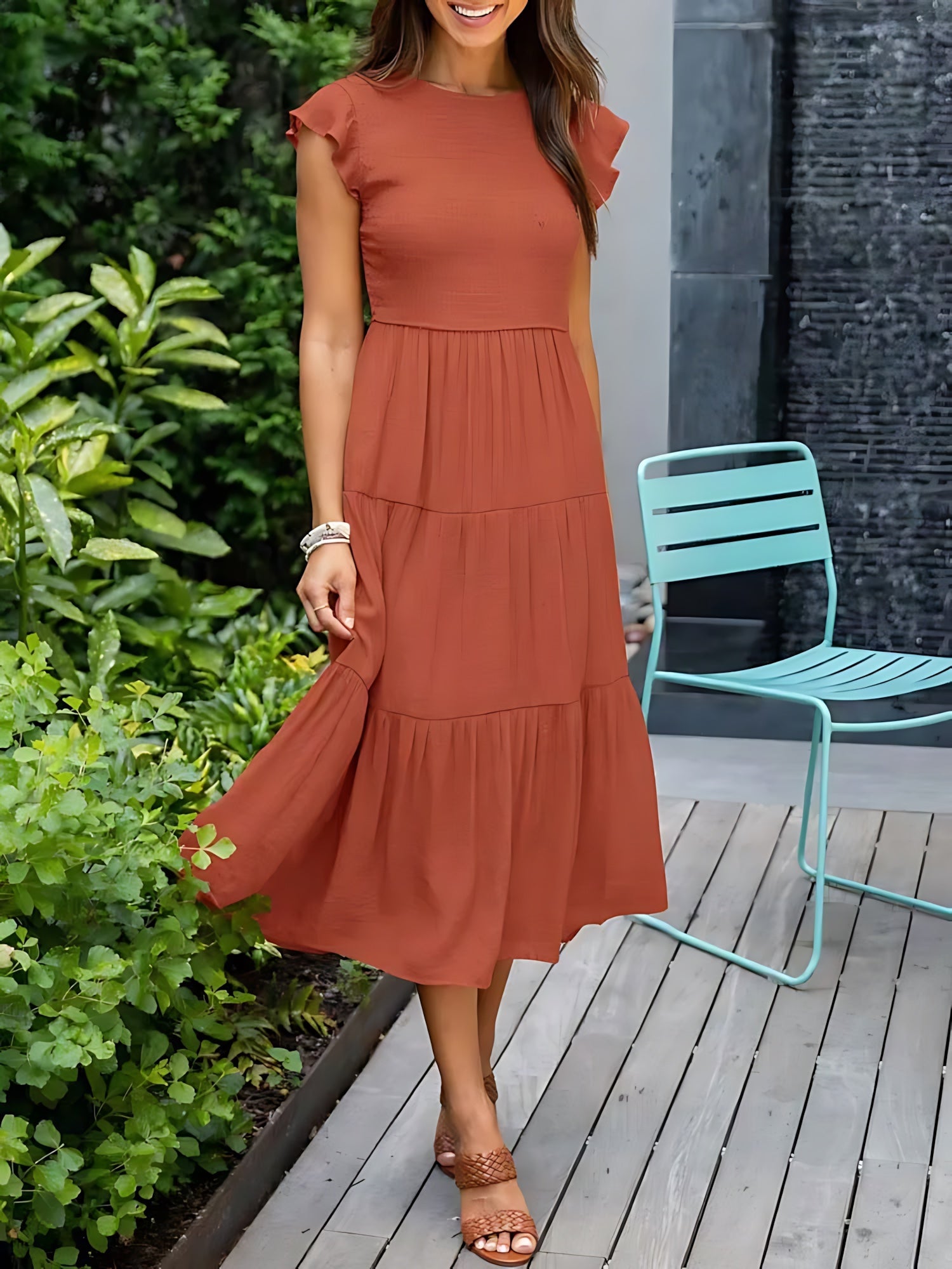 Eden – Ruffle Sleeve Tiered Summer Midi Dress