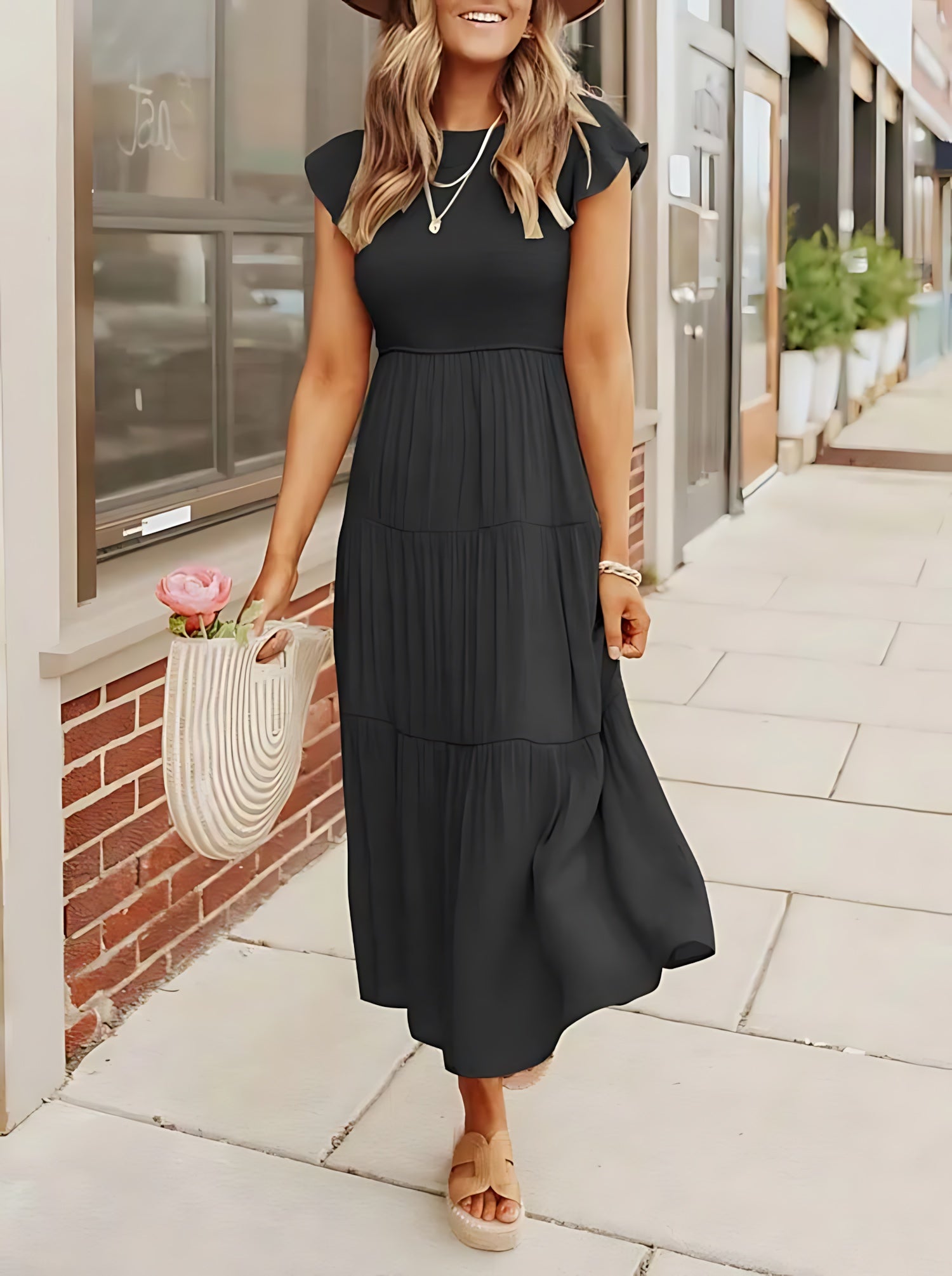 Eden – Ruffle Sleeve Tiered Summer Midi Dress