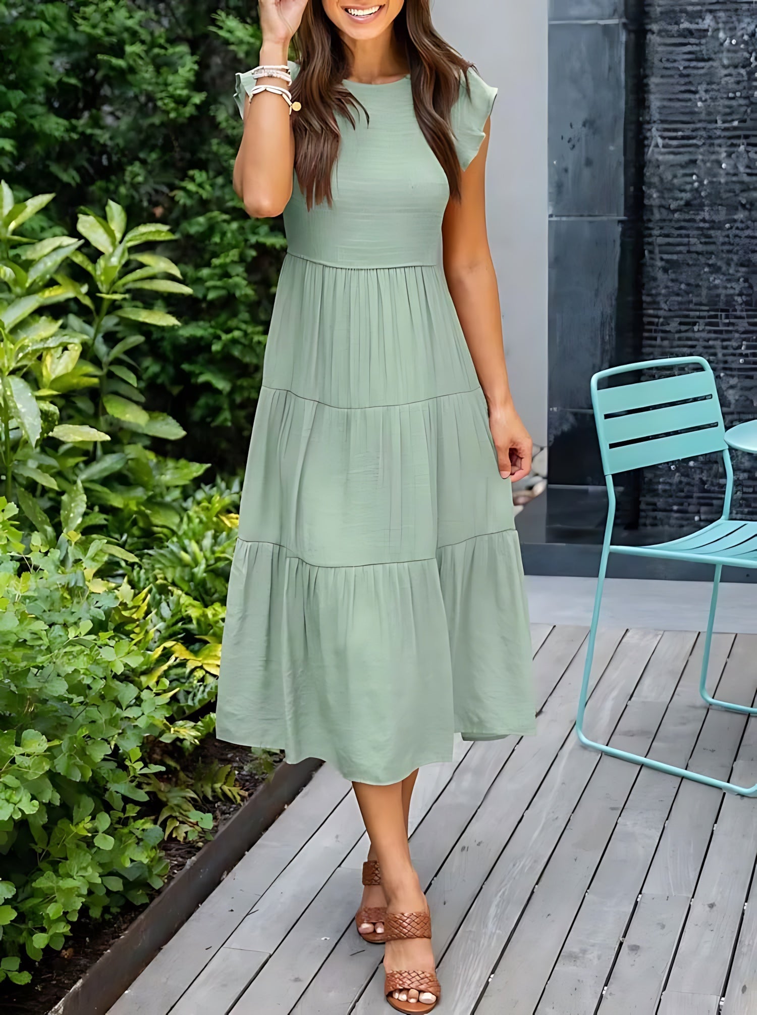 Eden – Ruffle Sleeve Tiered Summer Midi Dress