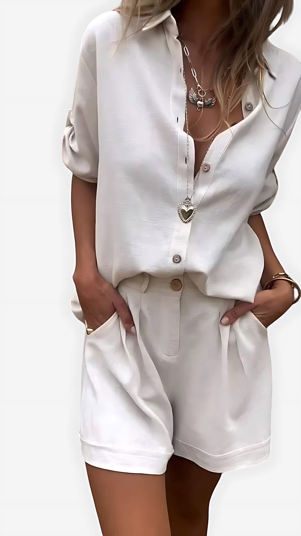 Edith – Button Up Shirt And High Waist Shorts Set