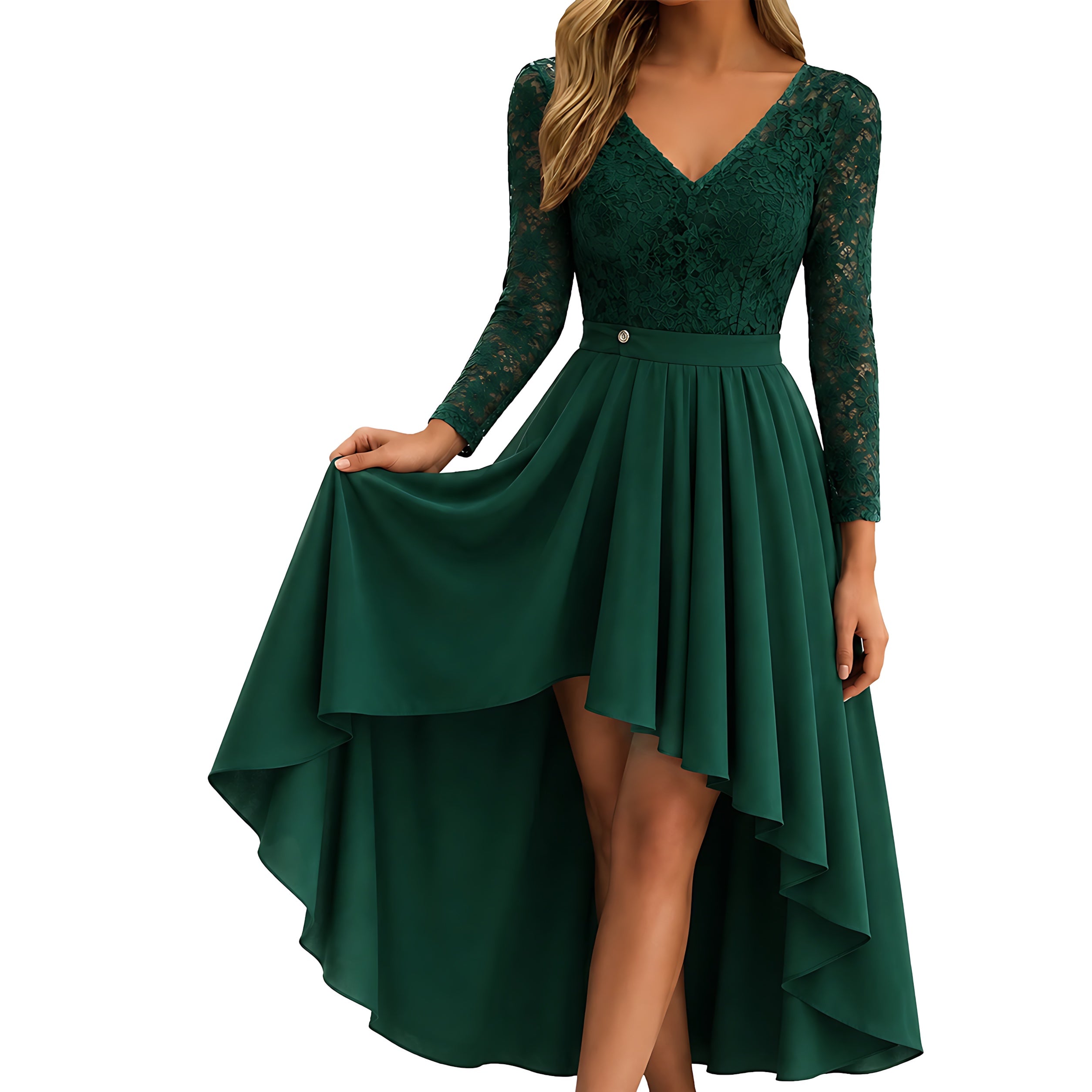 Edith – Lace Chiffon V Neck Wedding Guest Midi Dress