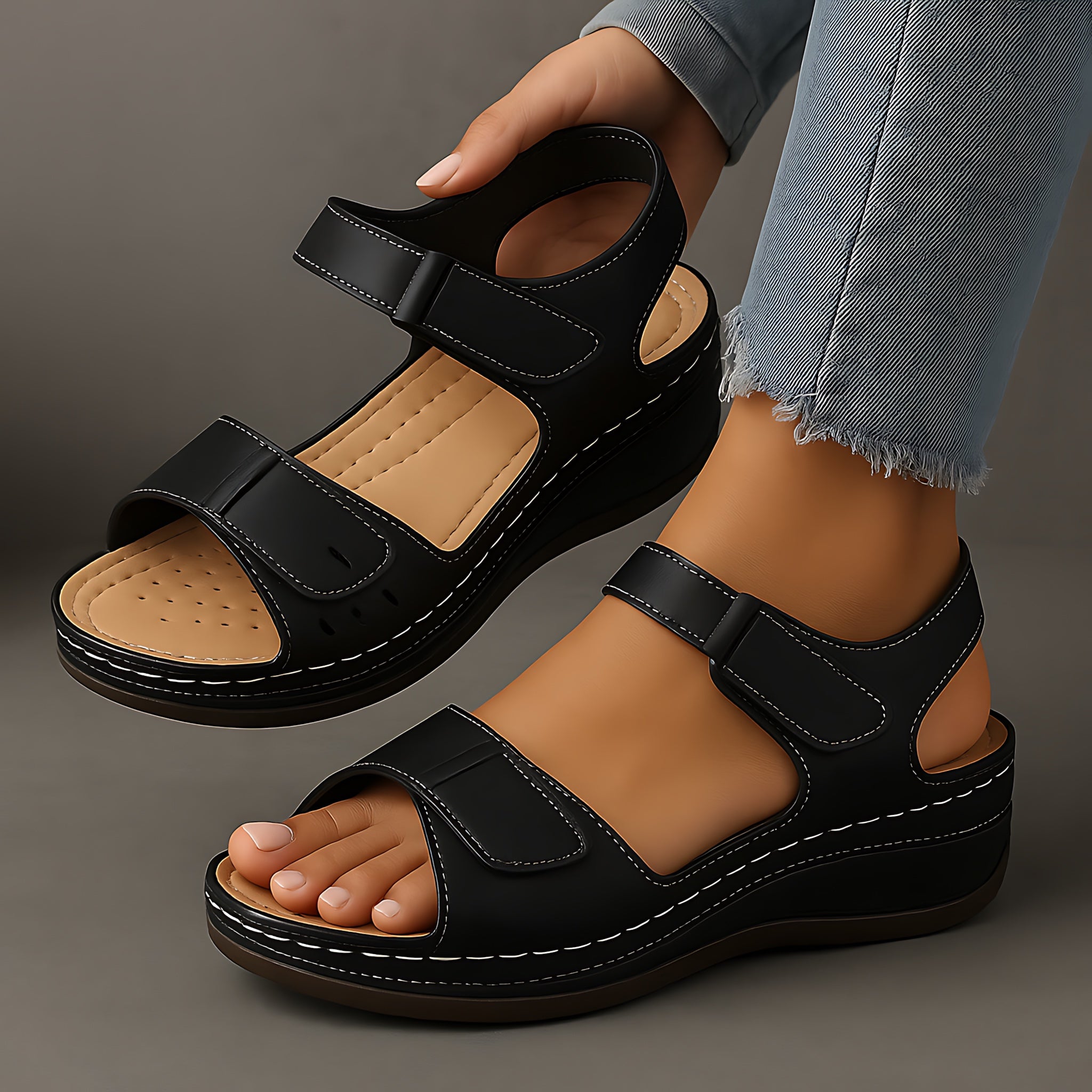 Edith – Orthopedic Double Strap Flat Sandals