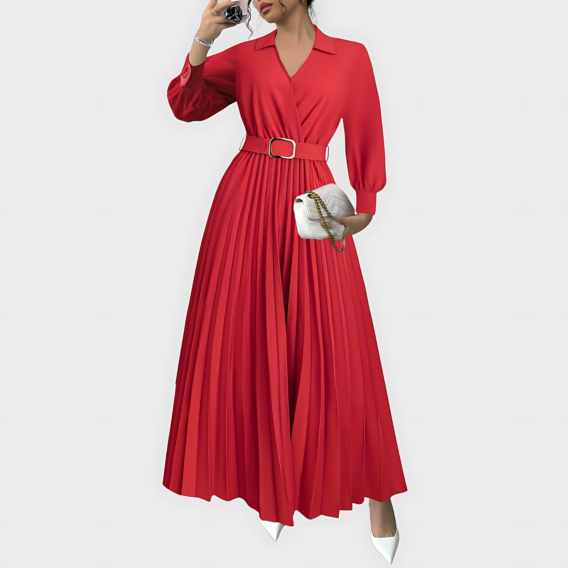 Edith – Pleated Long Sleeve Maxi Shirt Dress