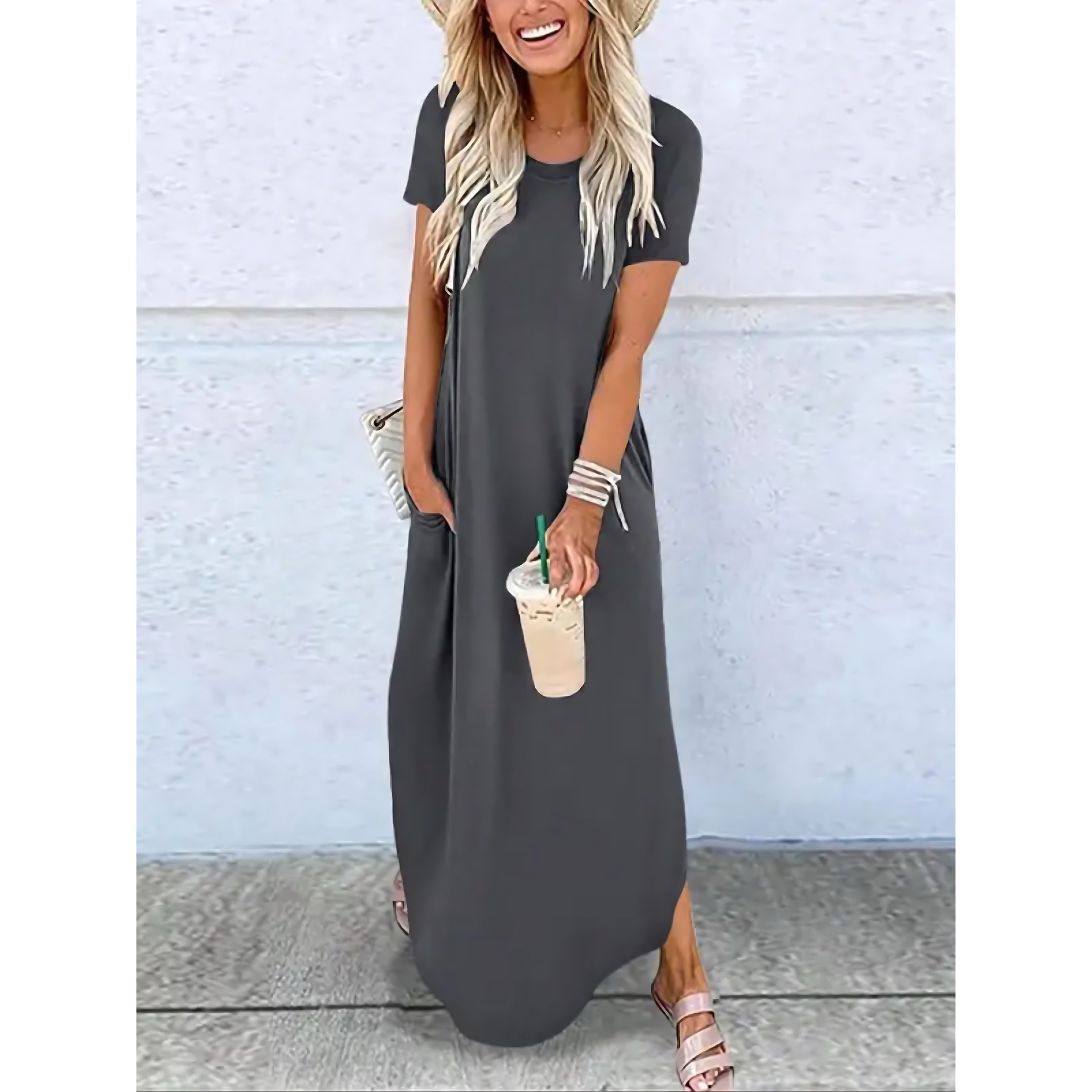Edith – Short Sleeve Slit Summer Maxi Dress