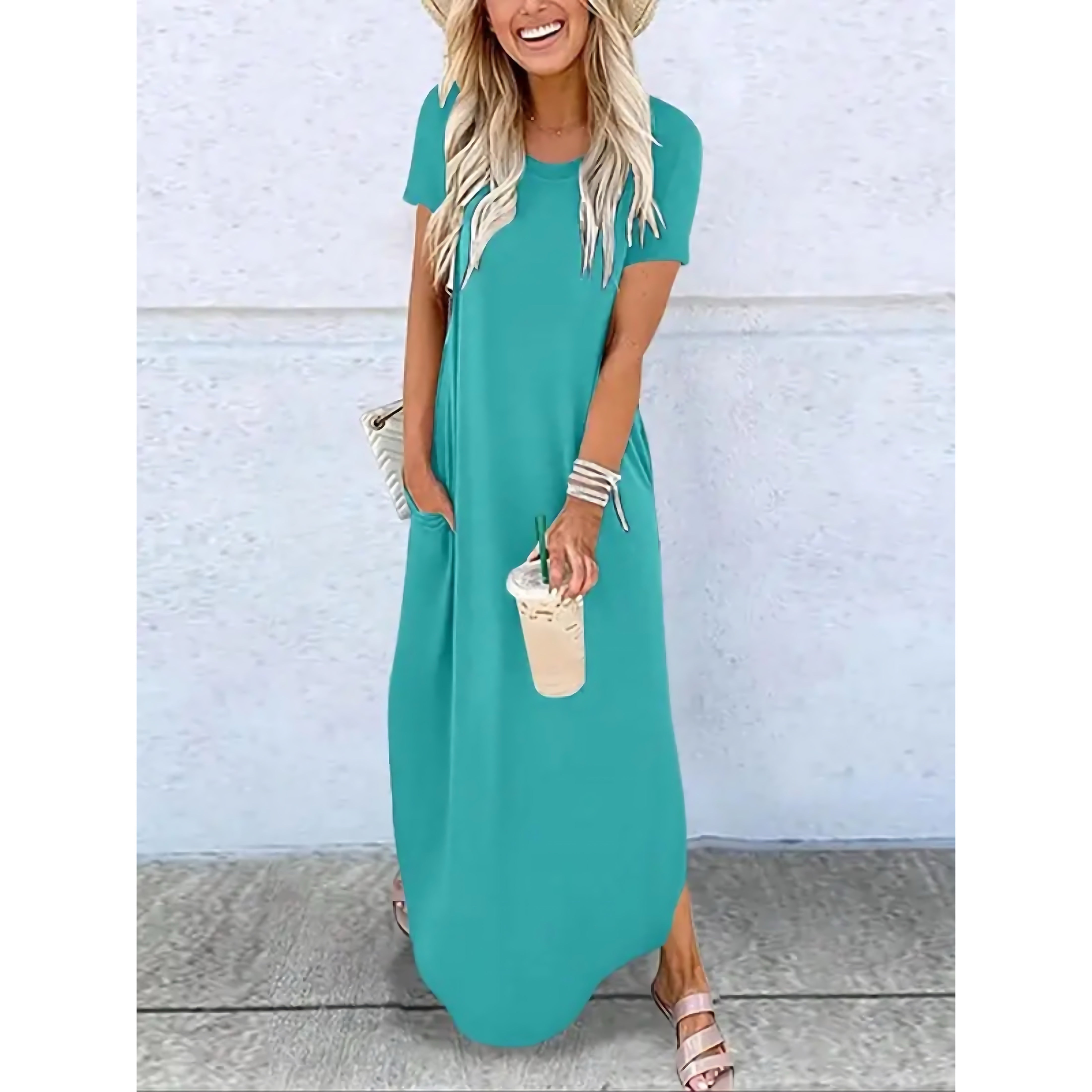 Edith – Short Sleeve Slit Summer Maxi Dress