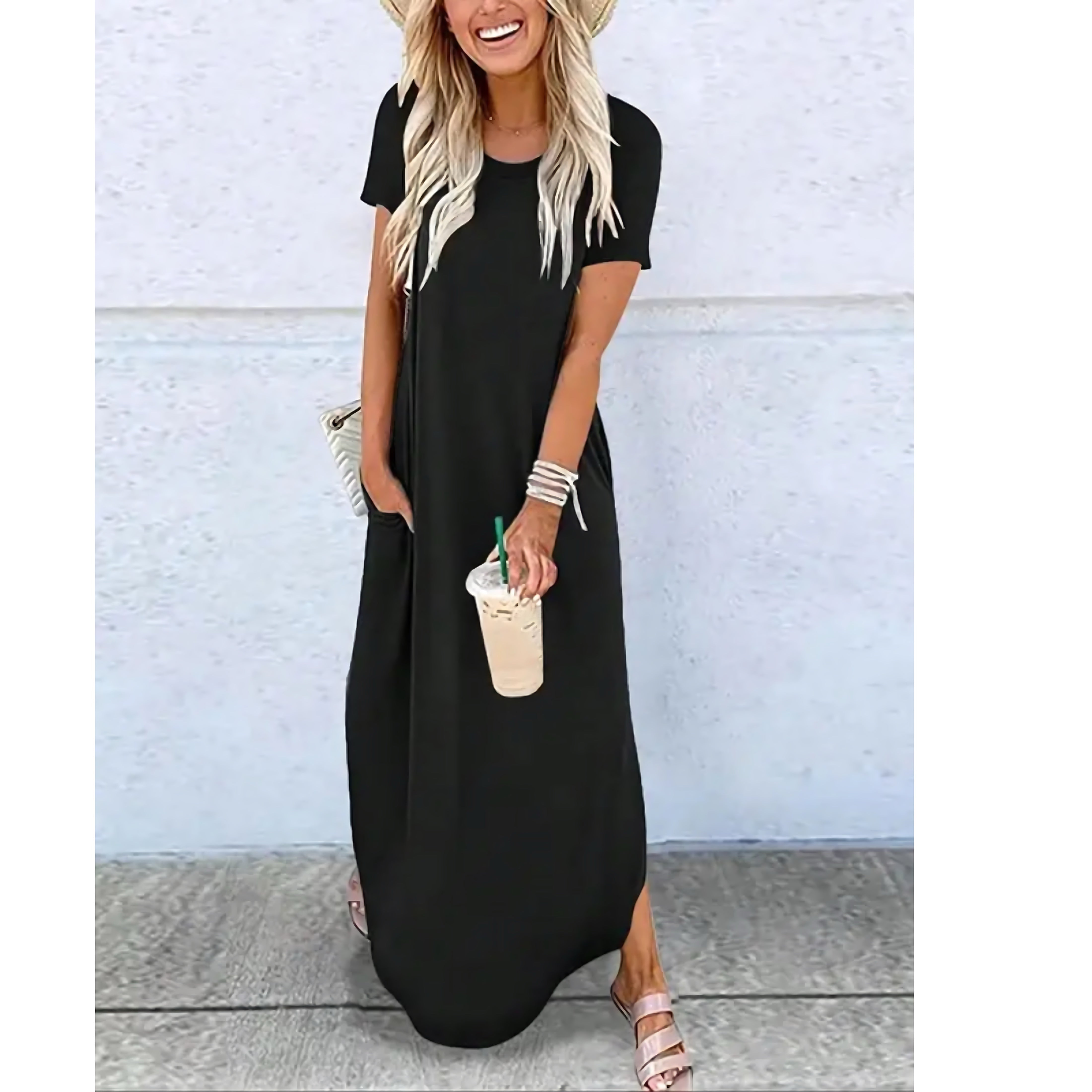 Edith – Short Sleeve Slit Summer Maxi Dress