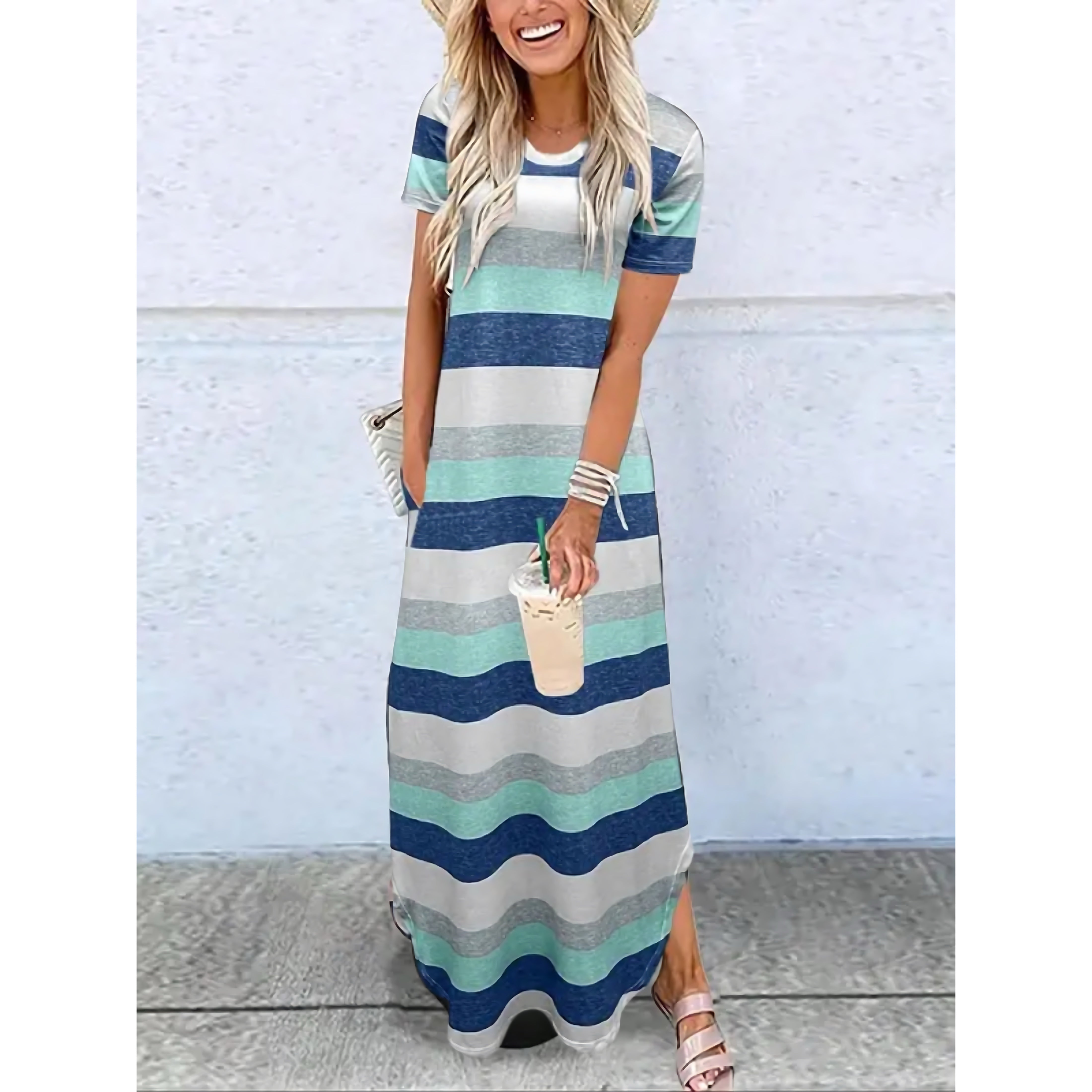 Edith – Short Sleeve Slit Summer Maxi Dress