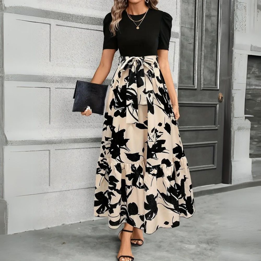 Brielle – Floral Puff Sleeve Fit And Flare Maxi Dress