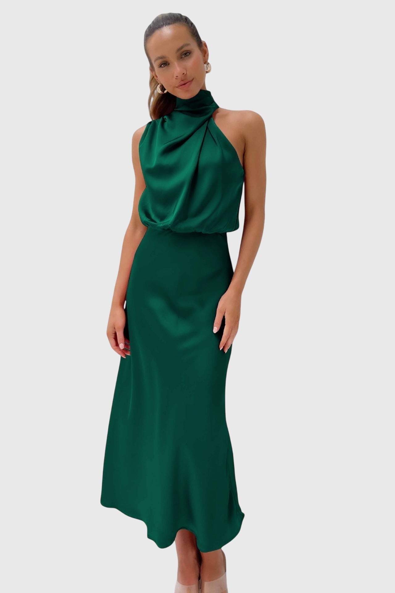 Abigail – Satin Halter Neck Cocktail Midi Dress