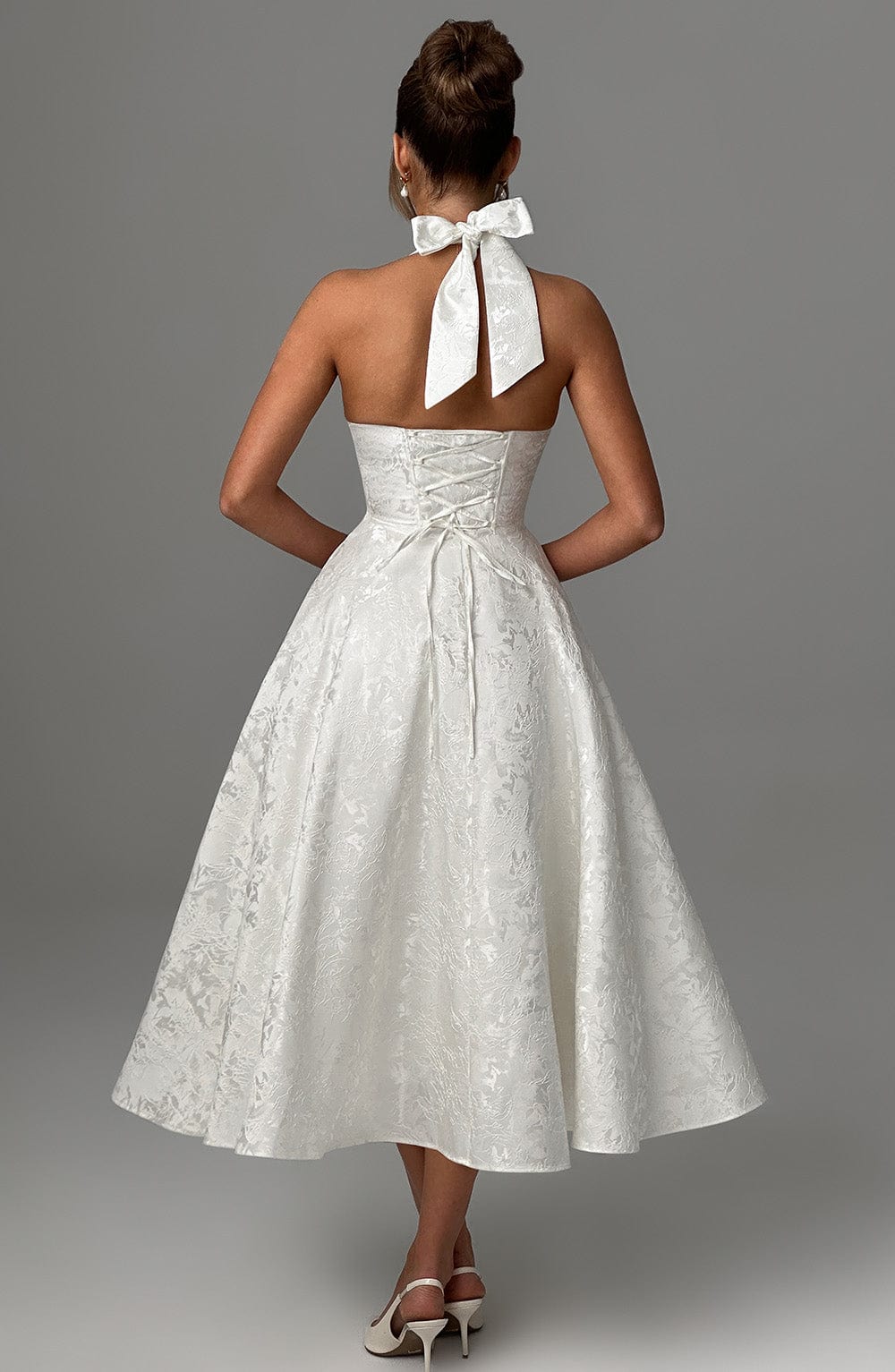 Rose – Halter Fit and Flare Wedding Guest Midi Dress