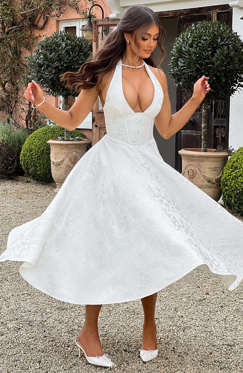 Rose – Halter Fit and Flare Wedding Guest Midi Dress