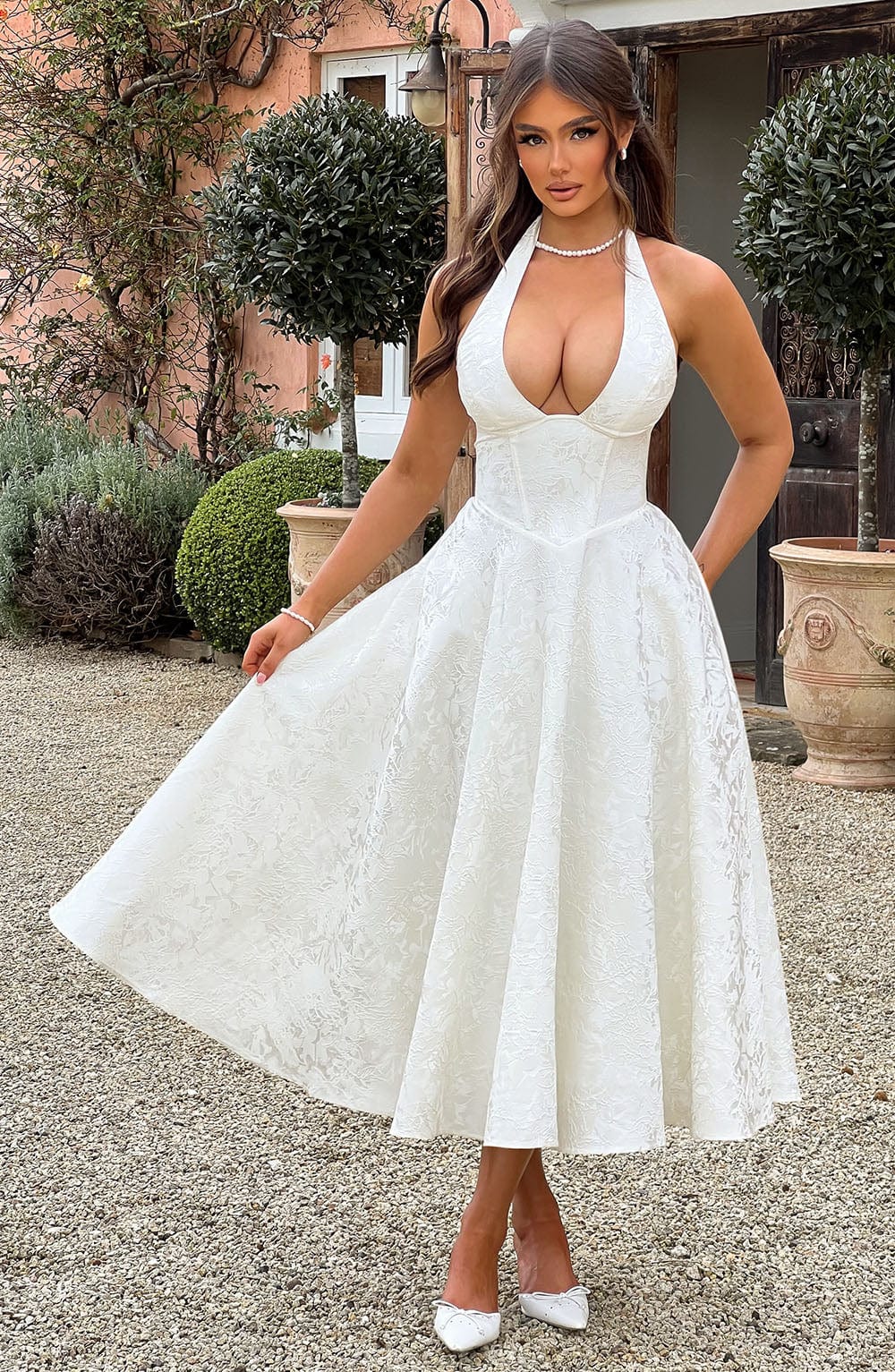Rose – Halter Fit and Flare Wedding Guest Midi Dress
