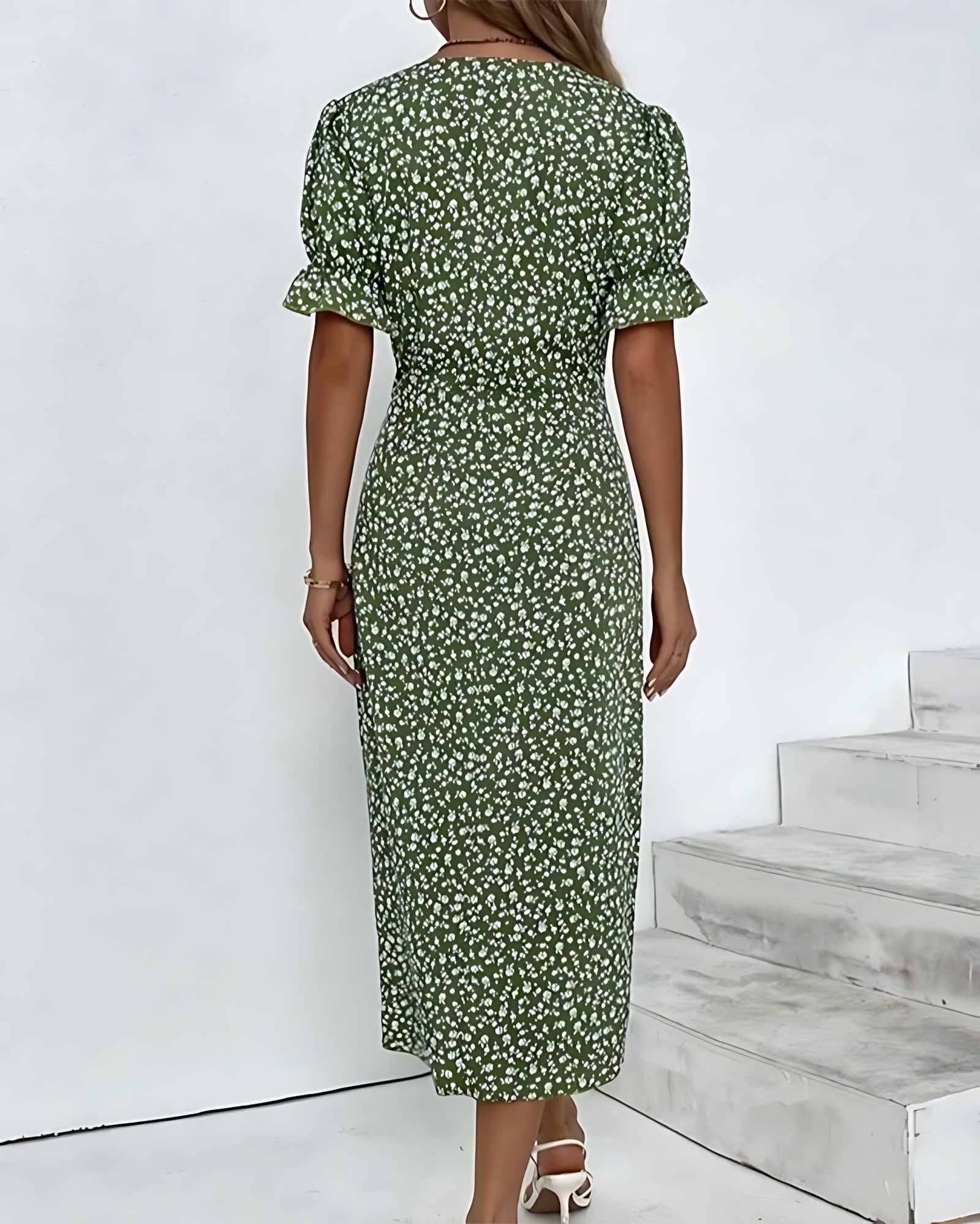 Eleanor – Ditsy Floral Wrap V Neck Midi Dress
