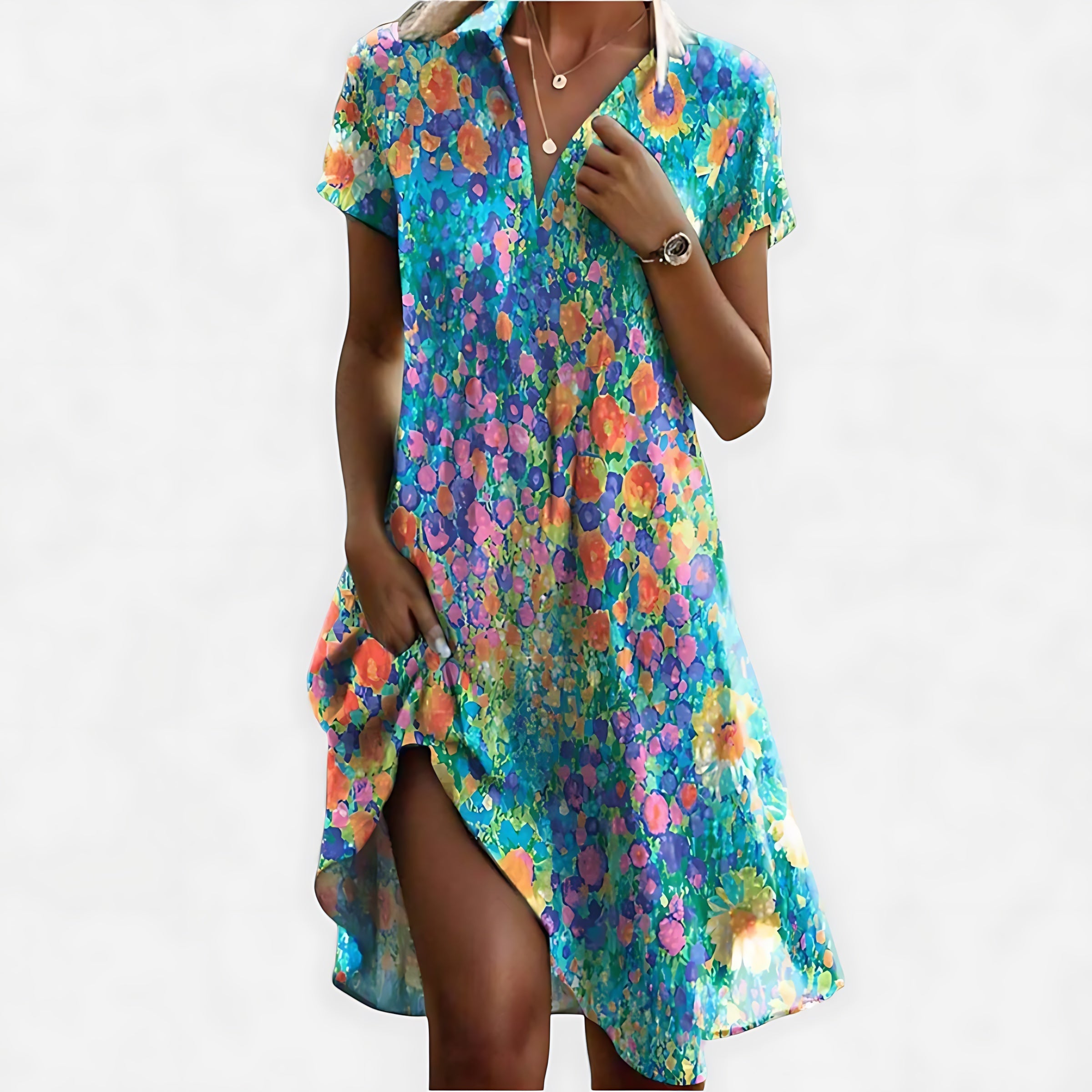 Eleanor – Printed Ruffle Hem Summer Midi Dress