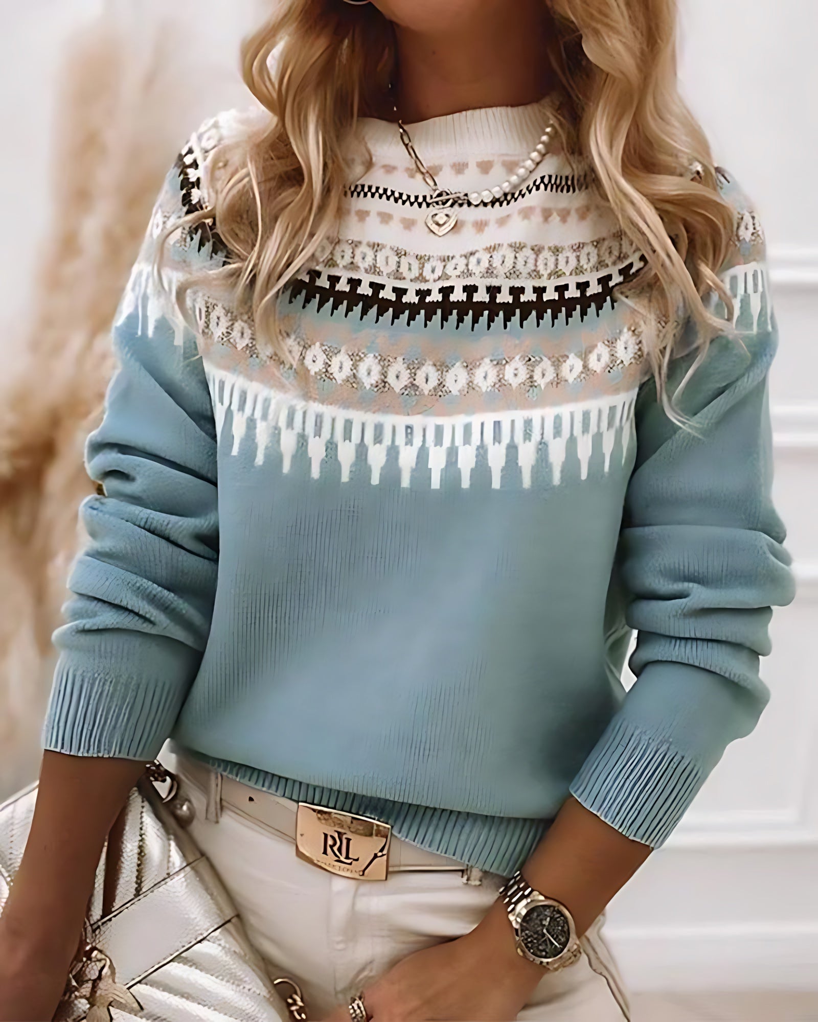 Eliana – Fair Isle Crew Neck Knit Sweater