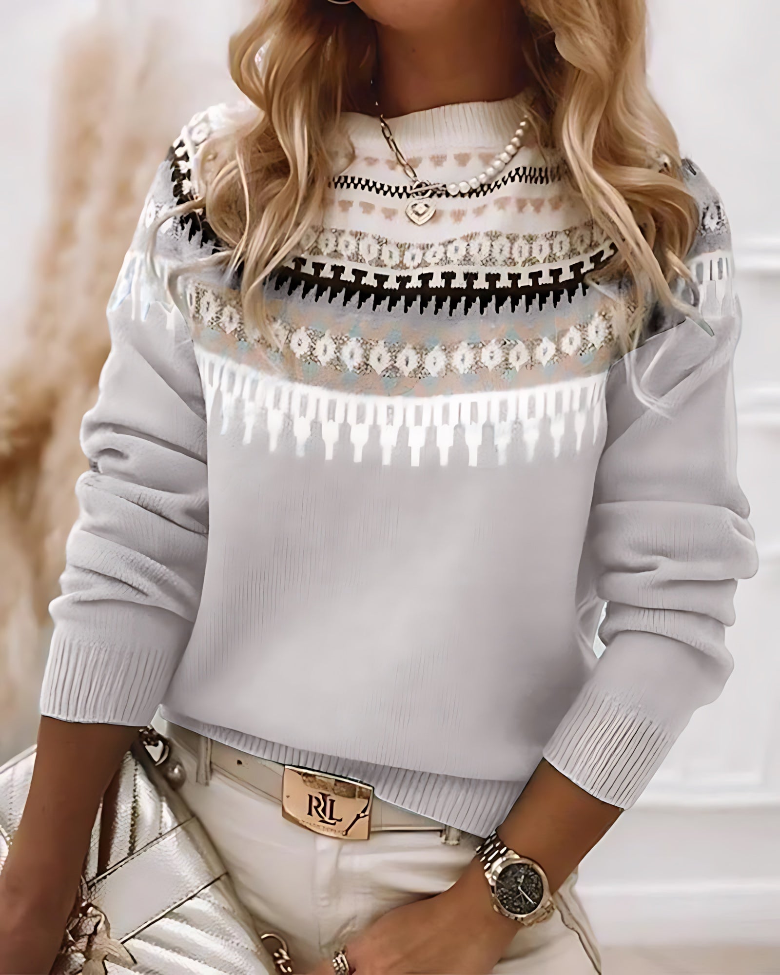 Eliana – Fair Isle Crew Neck Knit Sweater
