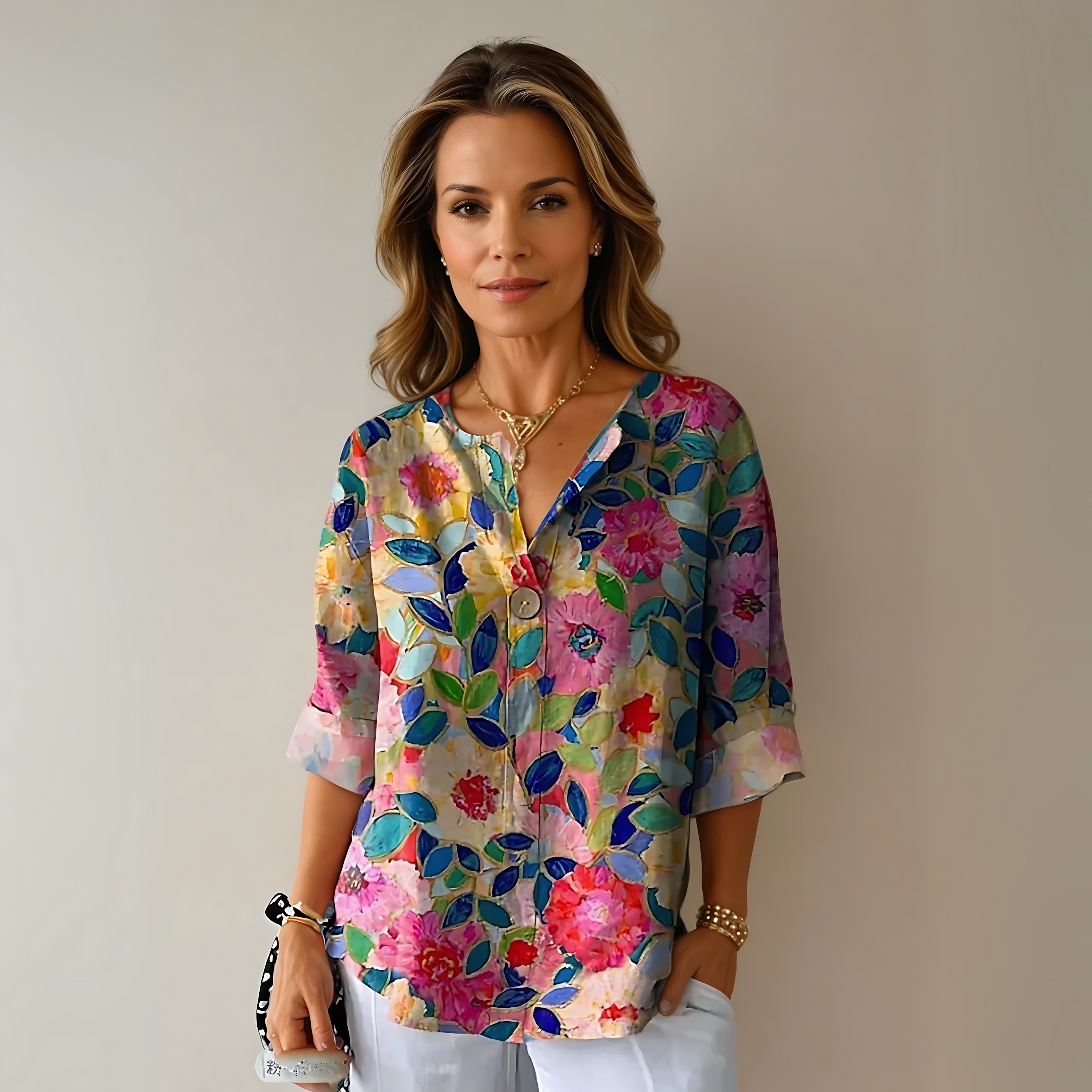Eliana – Floral Print V Neck Blouse