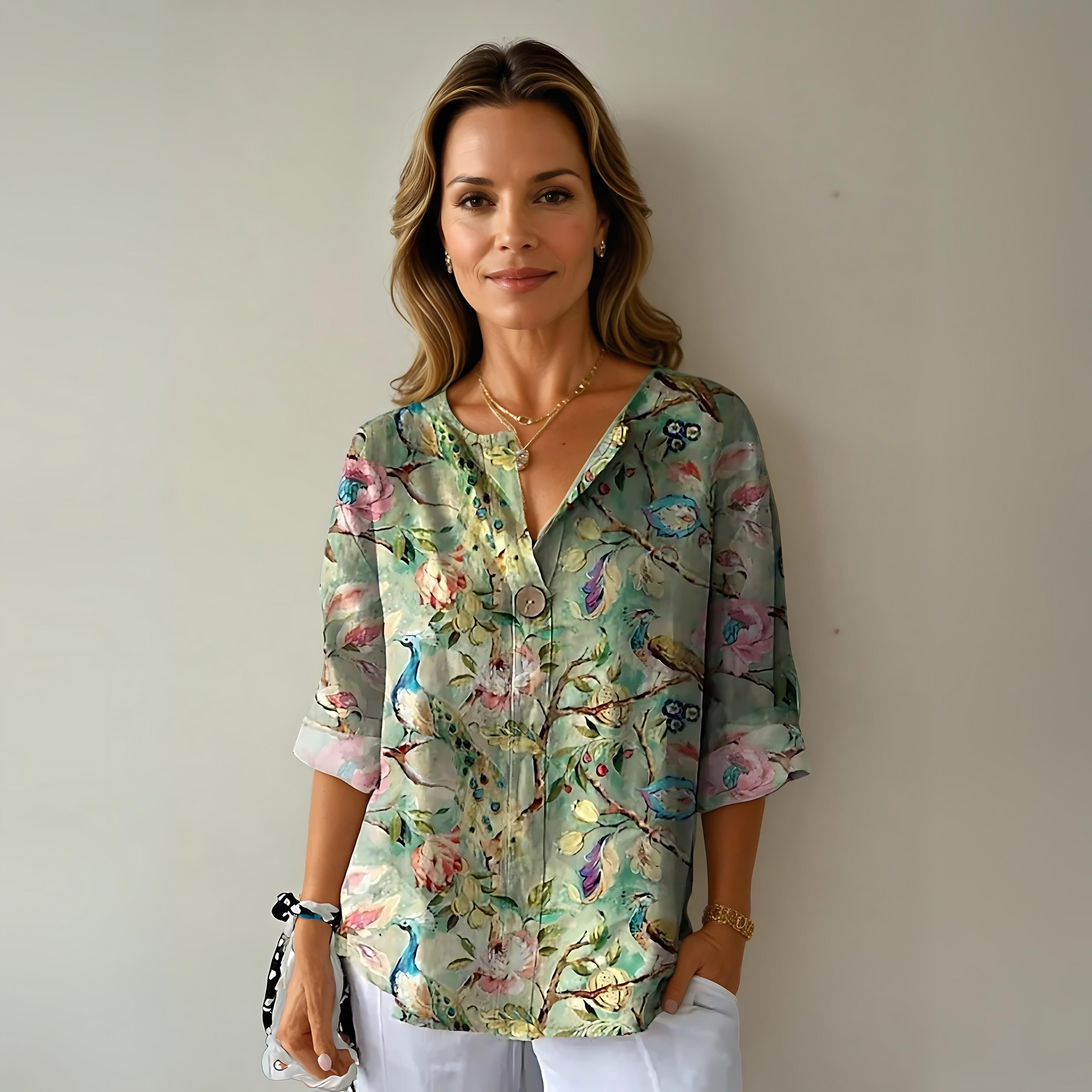 Eliana – Floral Print V Neck Blouse