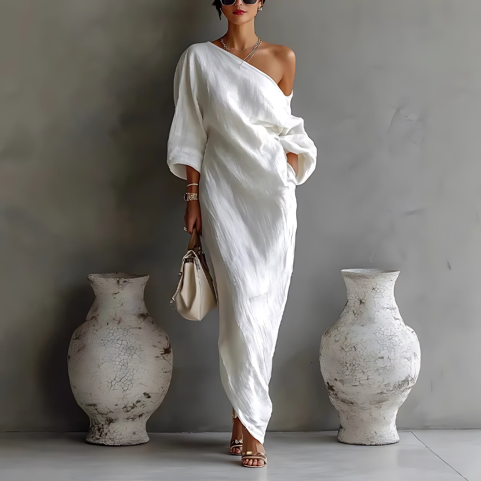Eliana – One Shoulder Draped Evening Maxi Dress