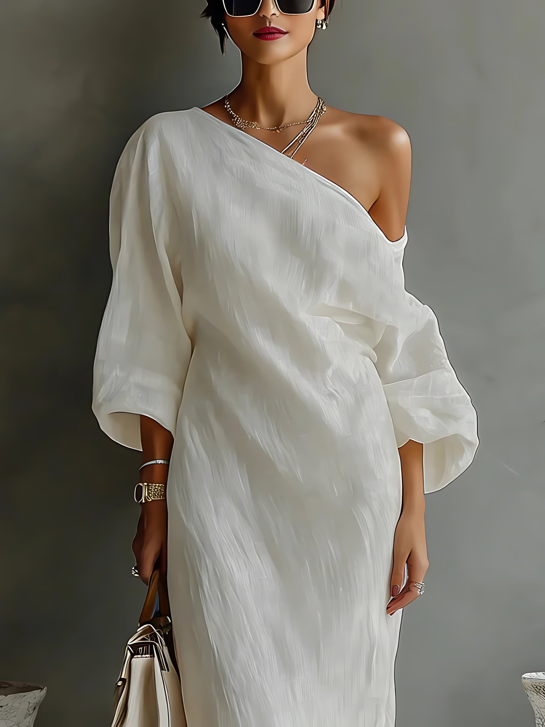 Eliana – One Shoulder Draped Evening Maxi Dress