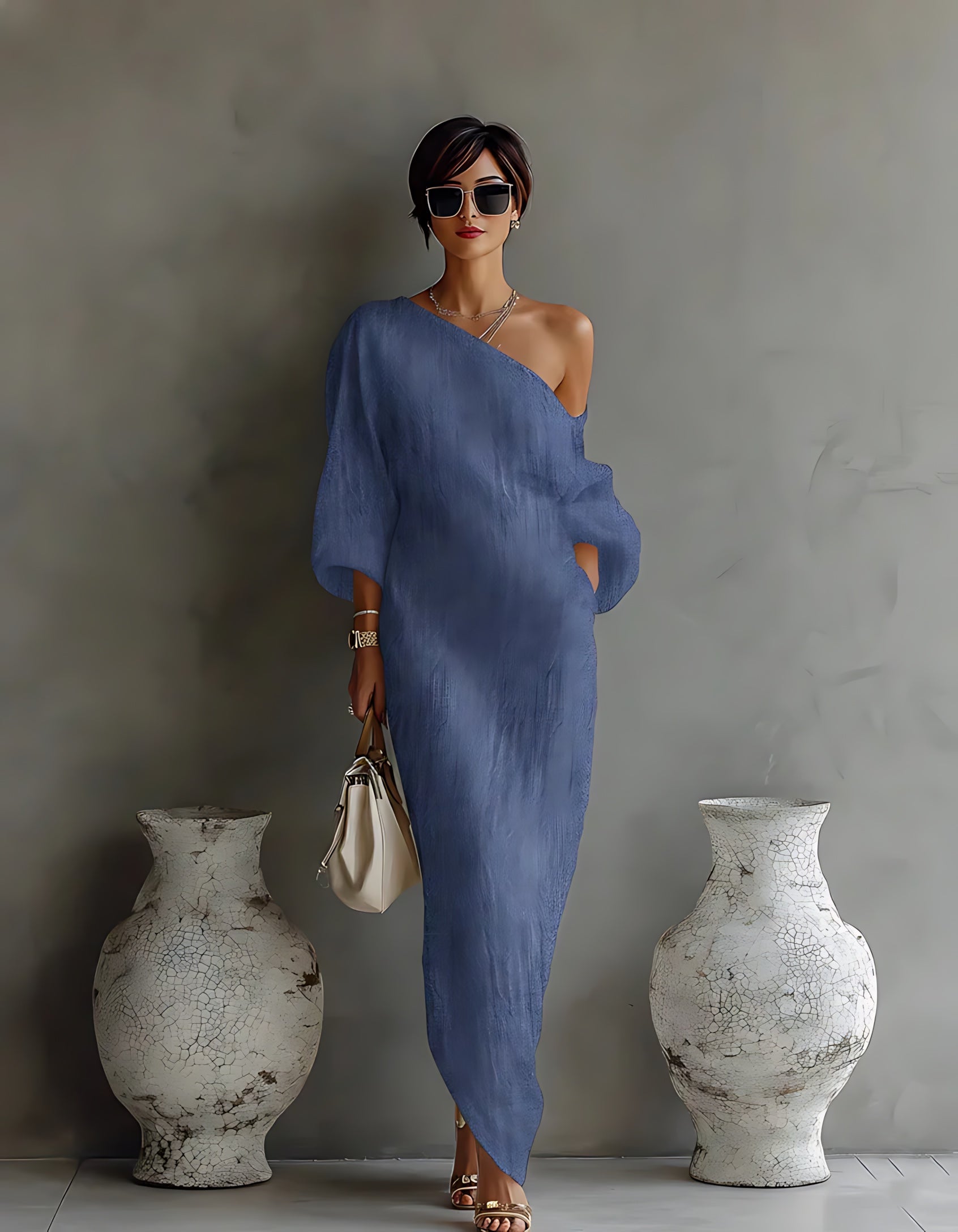 Eliana – One Shoulder Draped Evening Maxi Dress