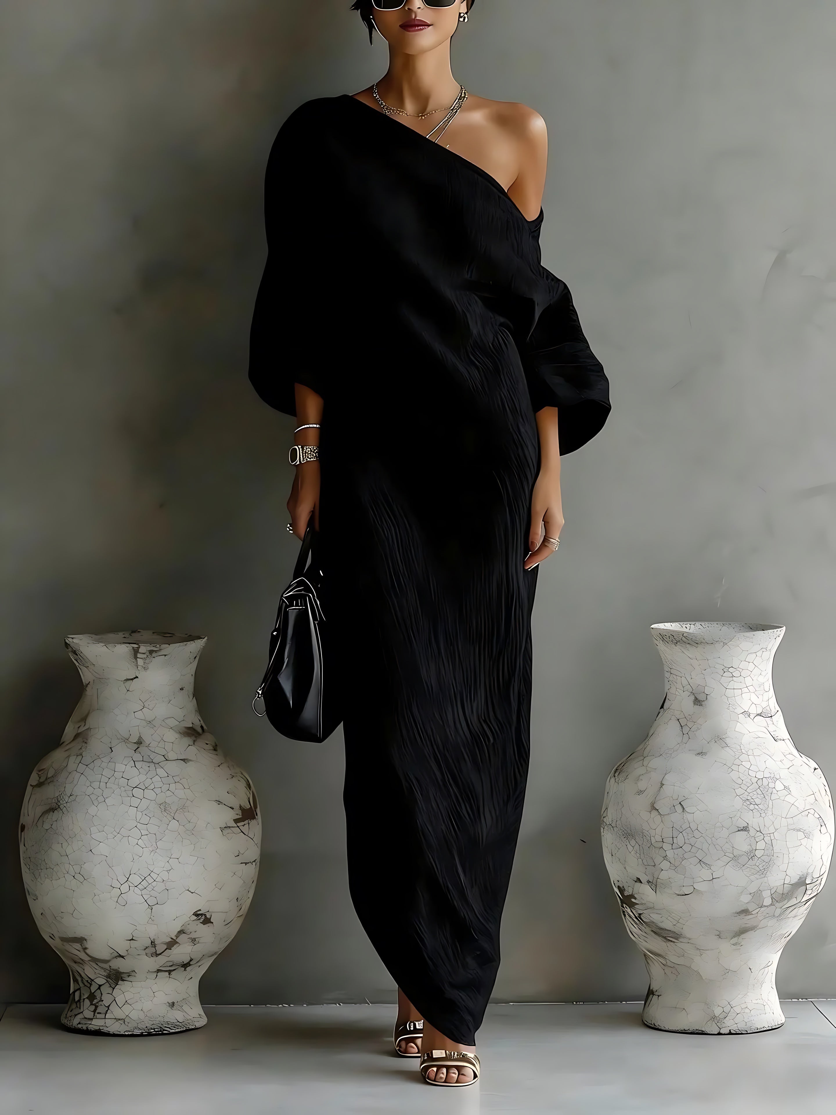 Eliana – One Shoulder Draped Evening Maxi Dress