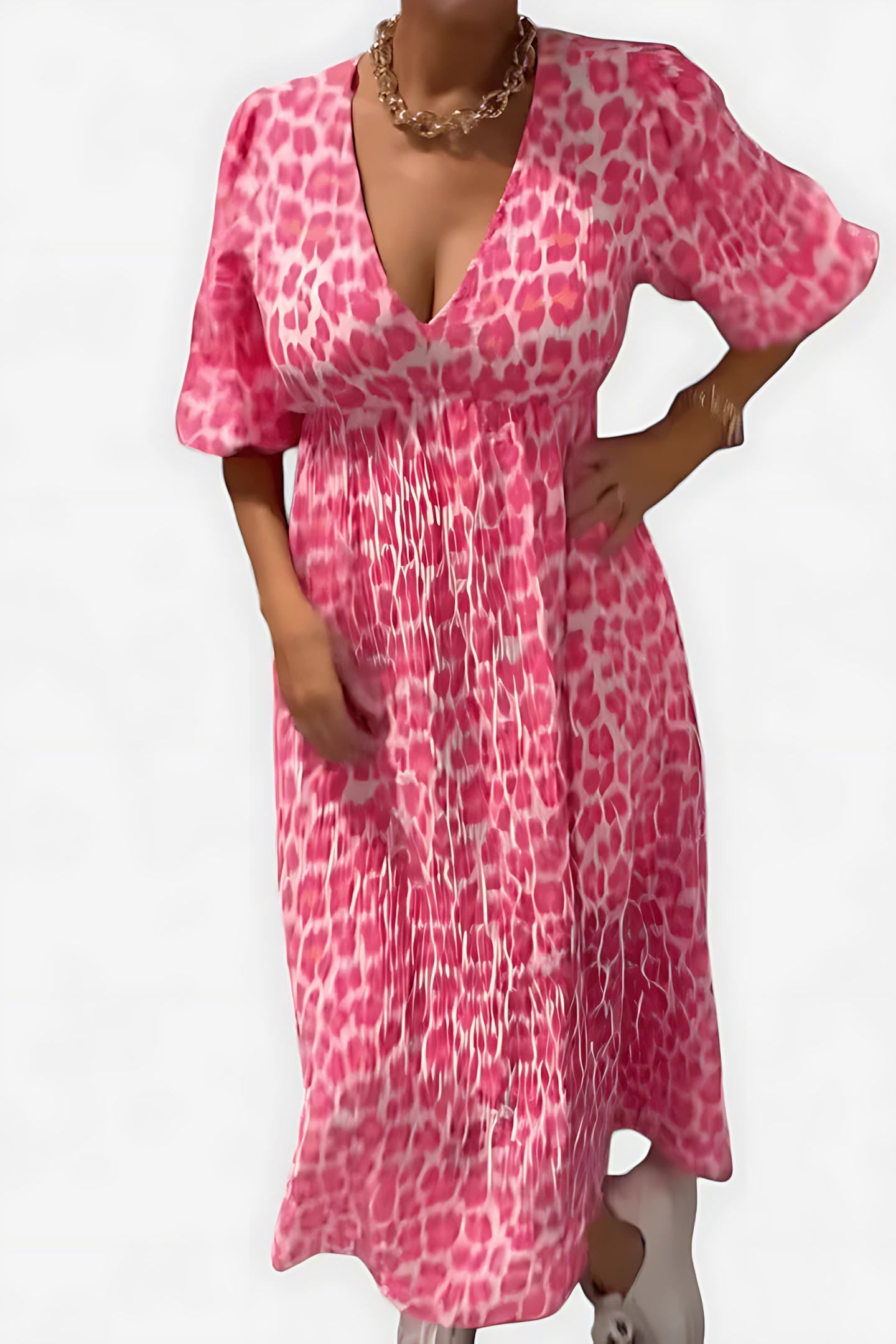 Elise – Striped V Neck Puff Sleeve Maxi Dress
