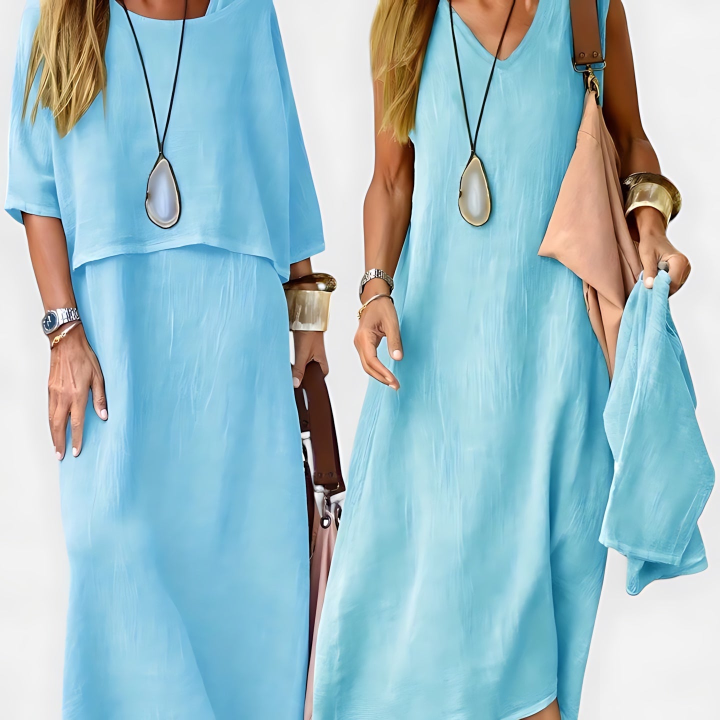 Elise – V Neck Maxi Dress and Short Sleeve Top Set