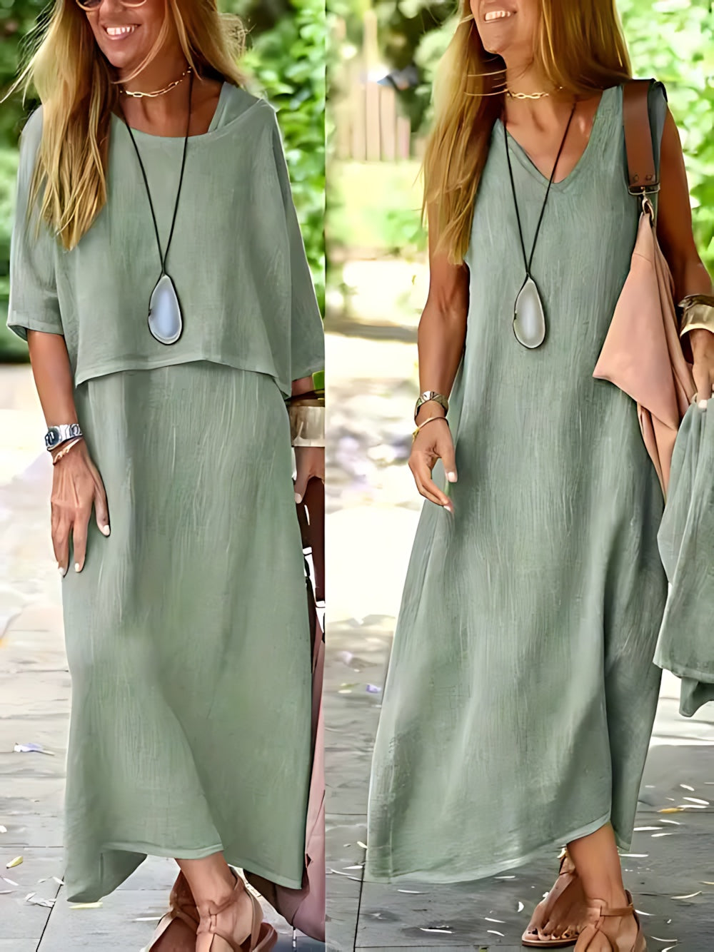 Elise – V Neck Maxi Dress and Short Sleeve Top Set