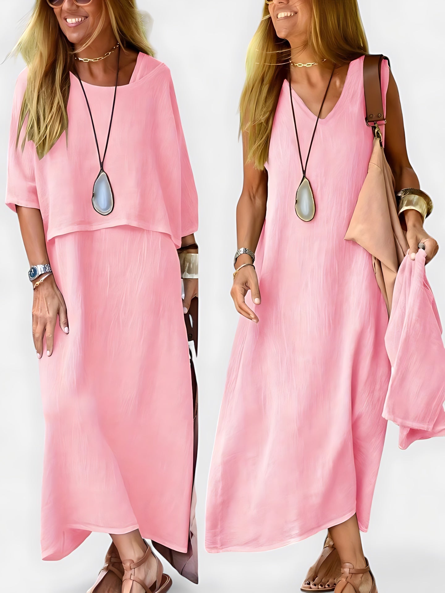 Elise – V Neck Maxi Dress and Short Sleeve Top Set