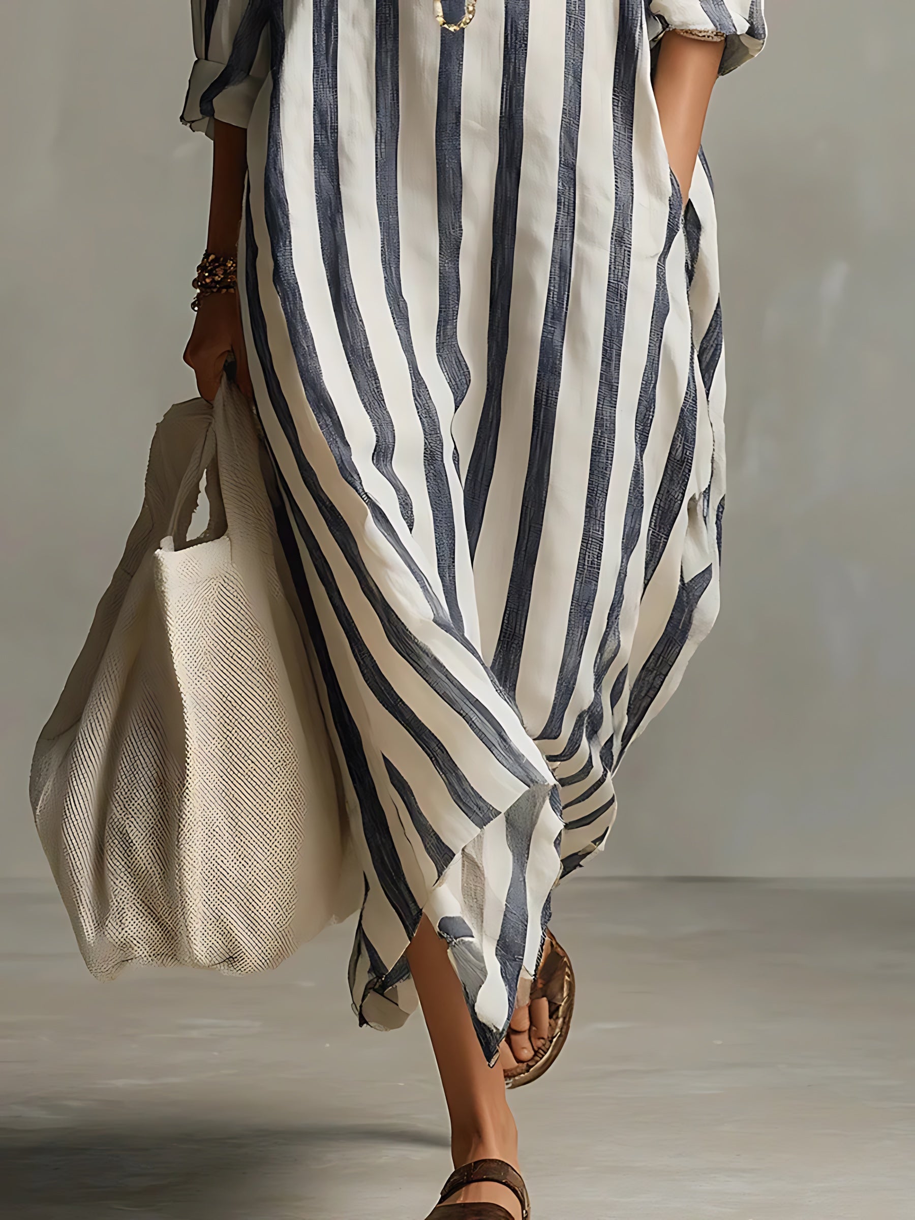 Elizabeth – Striped Long Sleeve Midi Shirt Dress