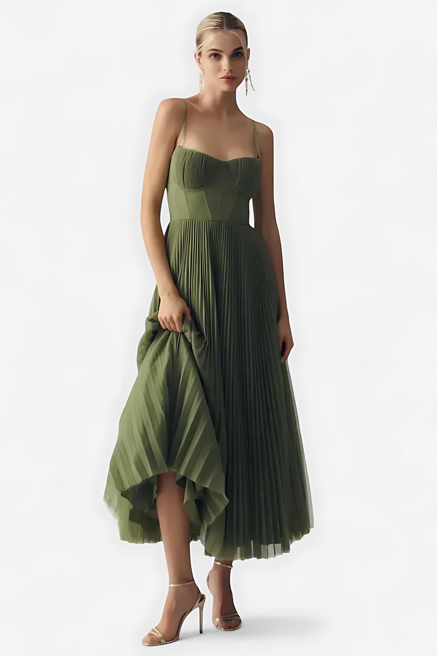 Elizabeth – Tulle Bustier Pleated Cocktail Midi Dress