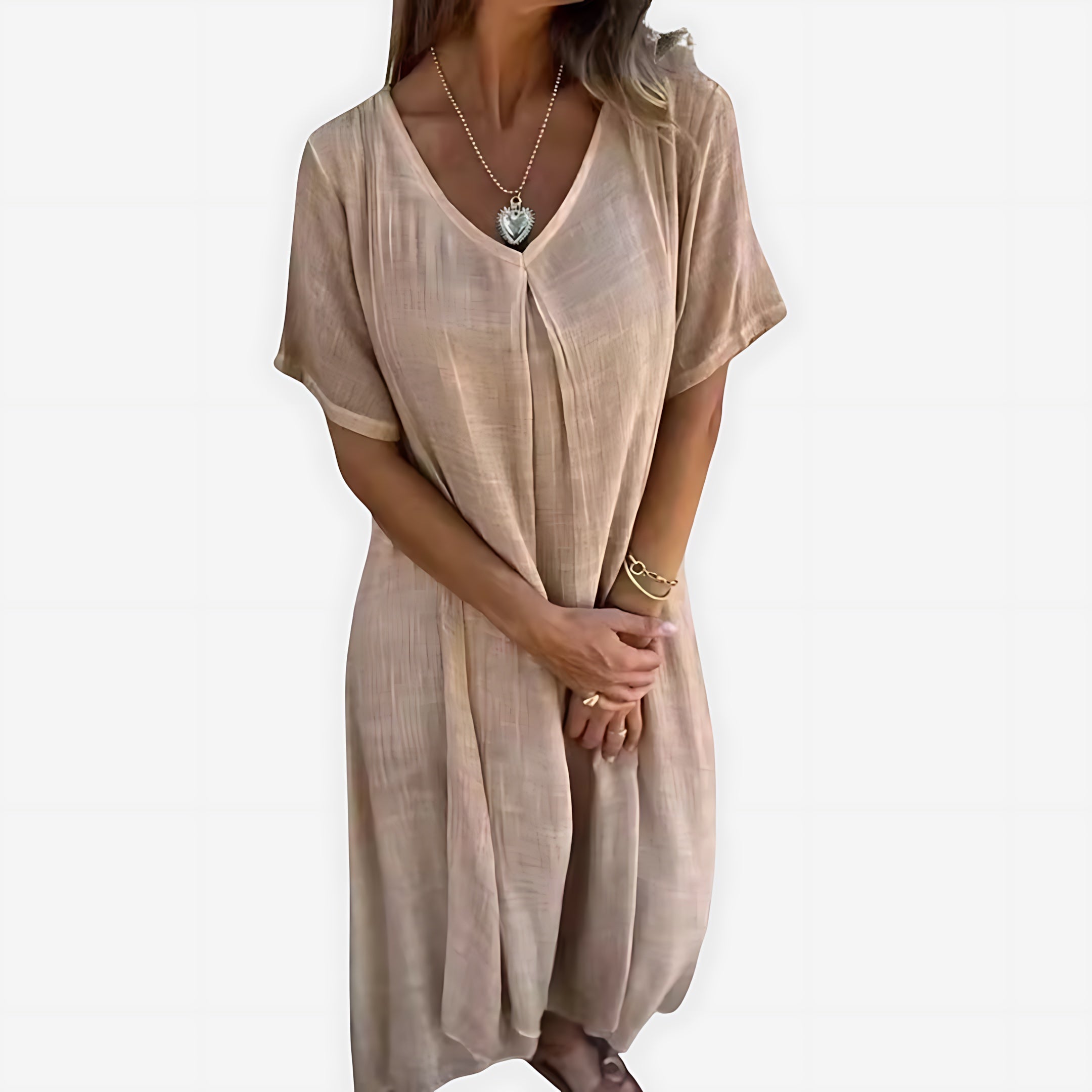 Elizabeth – V Neck Short Sleeve Flowy Maxi Dress