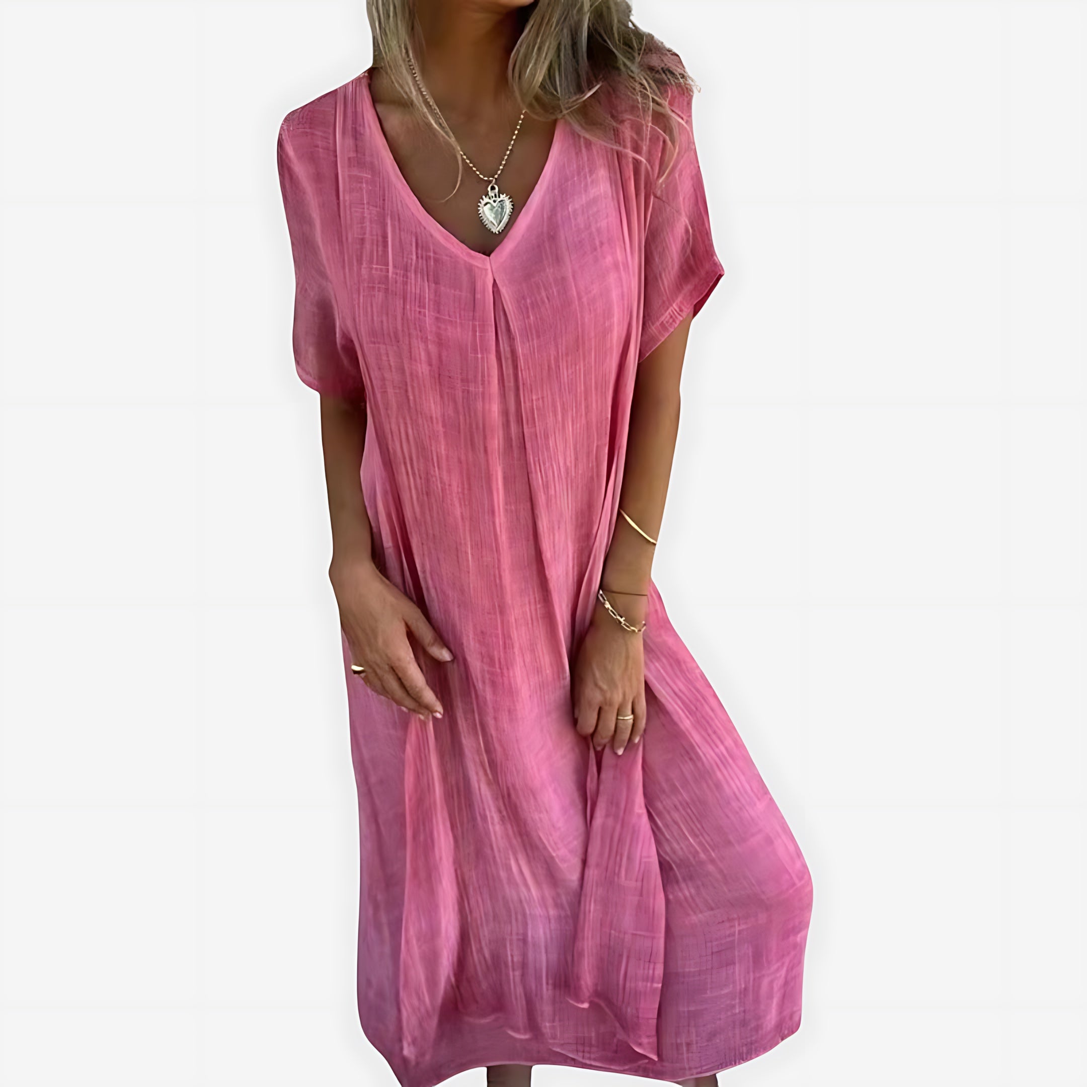 Elizabeth – V Neck Short Sleeve Flowy Maxi Dress