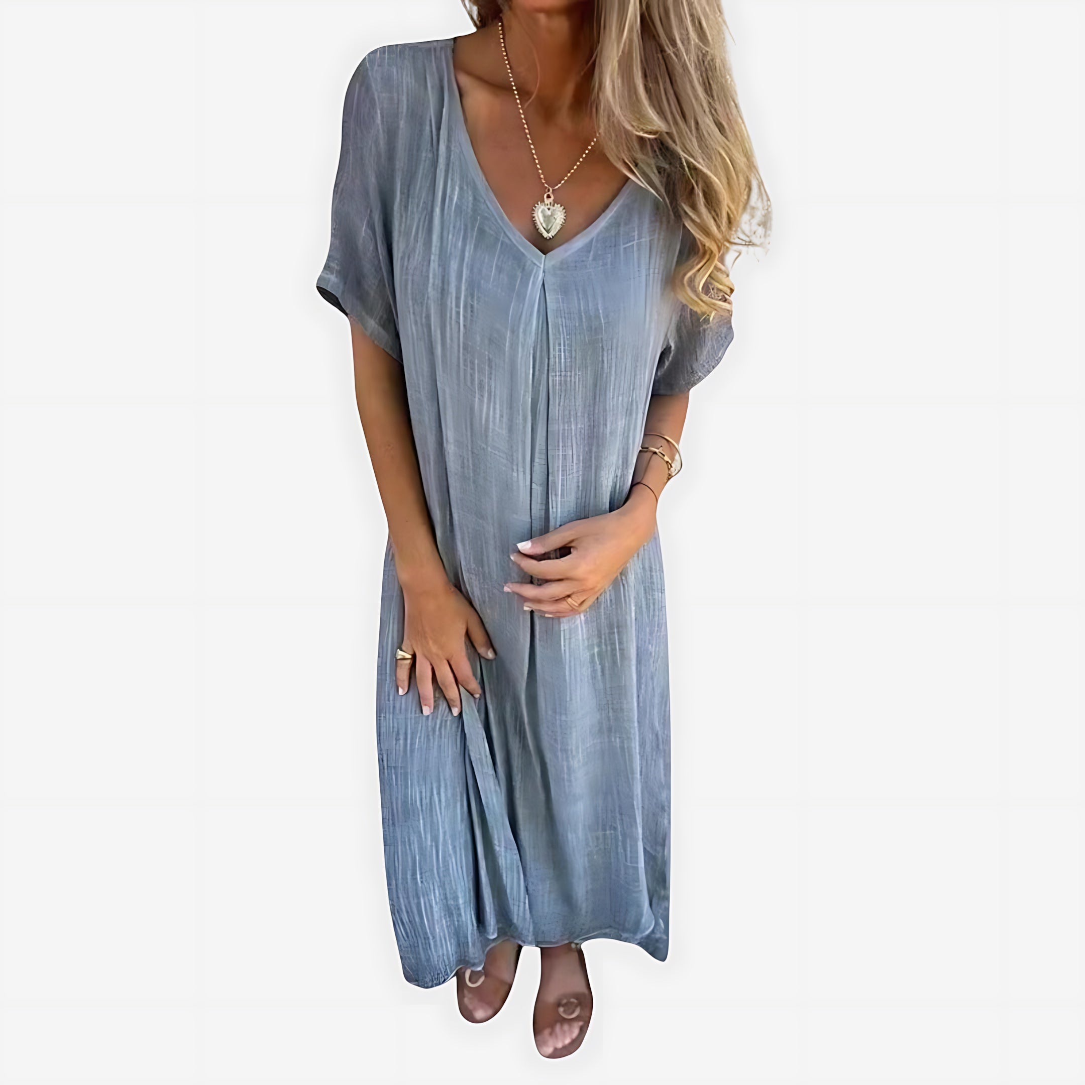 Elizabeth – V Neck Short Sleeve Flowy Maxi Dress