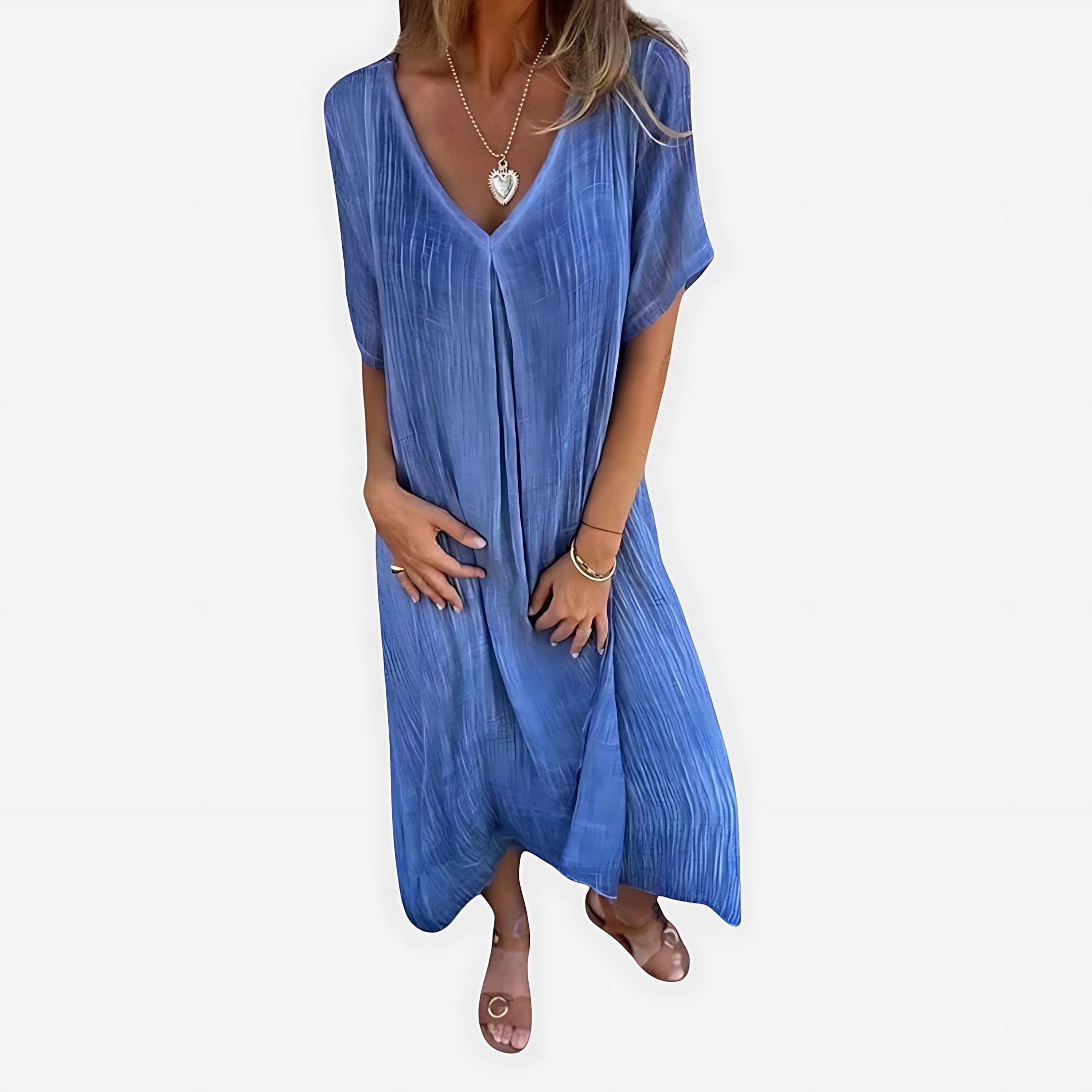 Elizabeth – V Neck Short Sleeve Flowy Maxi Dress