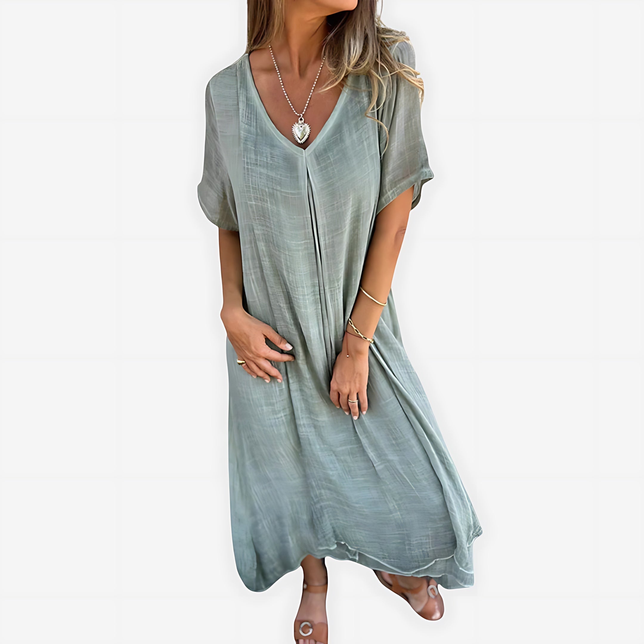 Elizabeth – V Neck Short Sleeve Flowy Maxi Dress