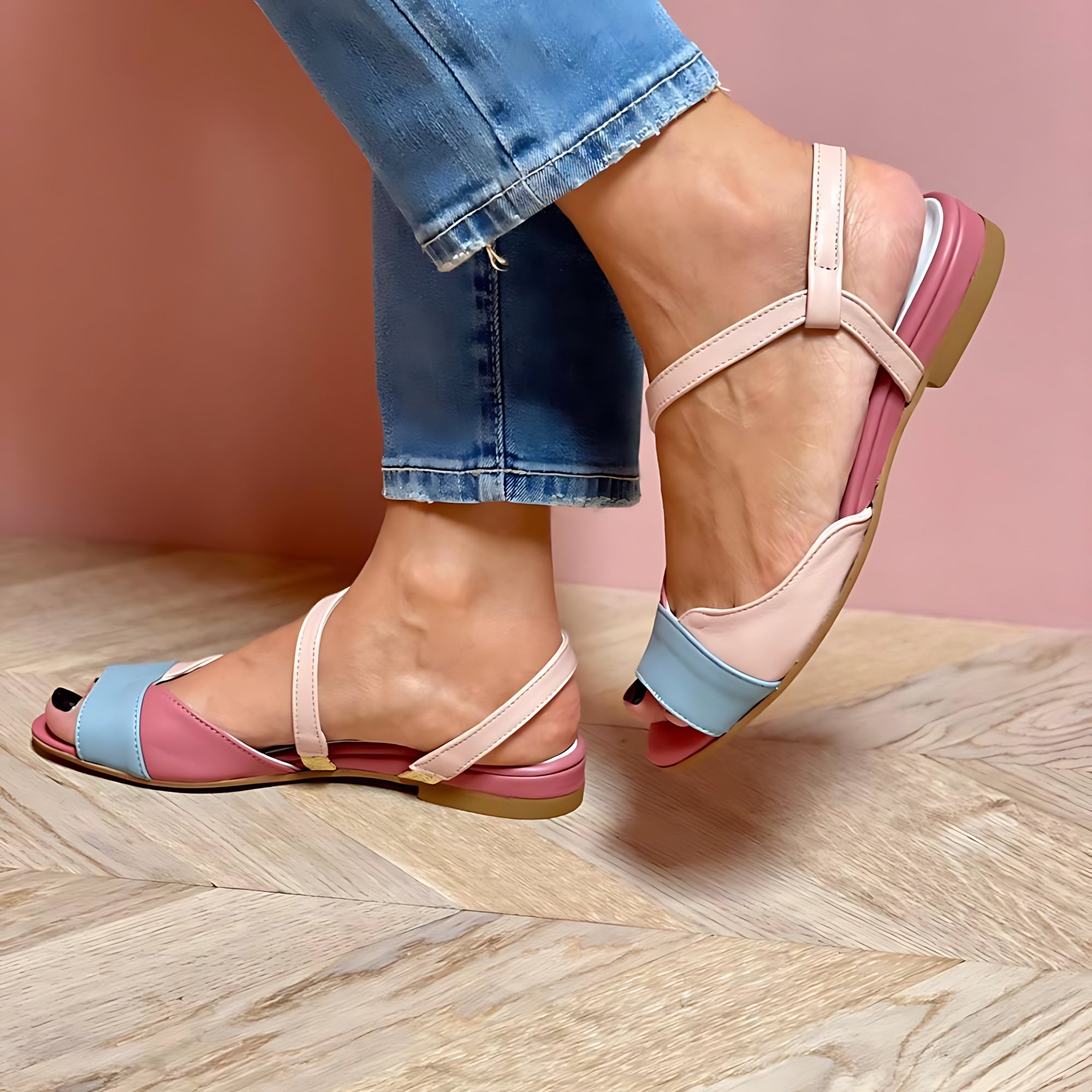 Ella – Color Block Asymmetric Block Heel Sandals