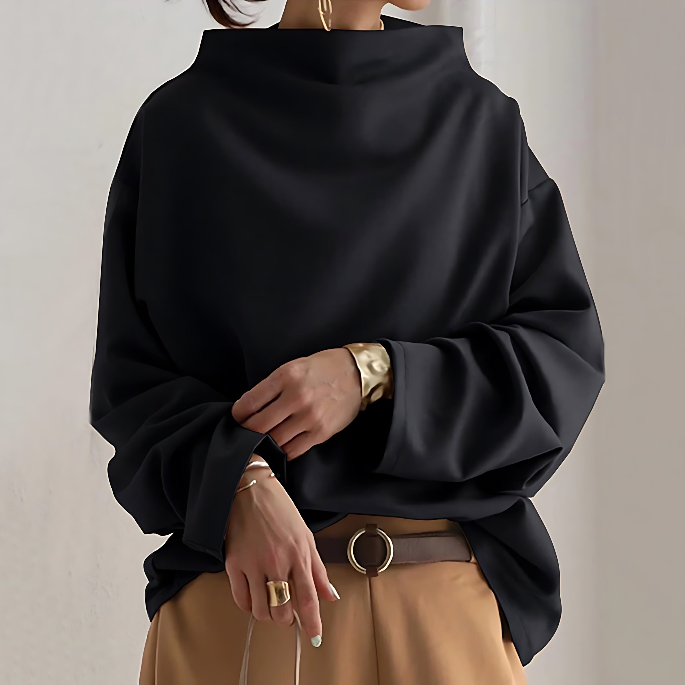 Ella – Oversized Funnel Neck Knit Sweater