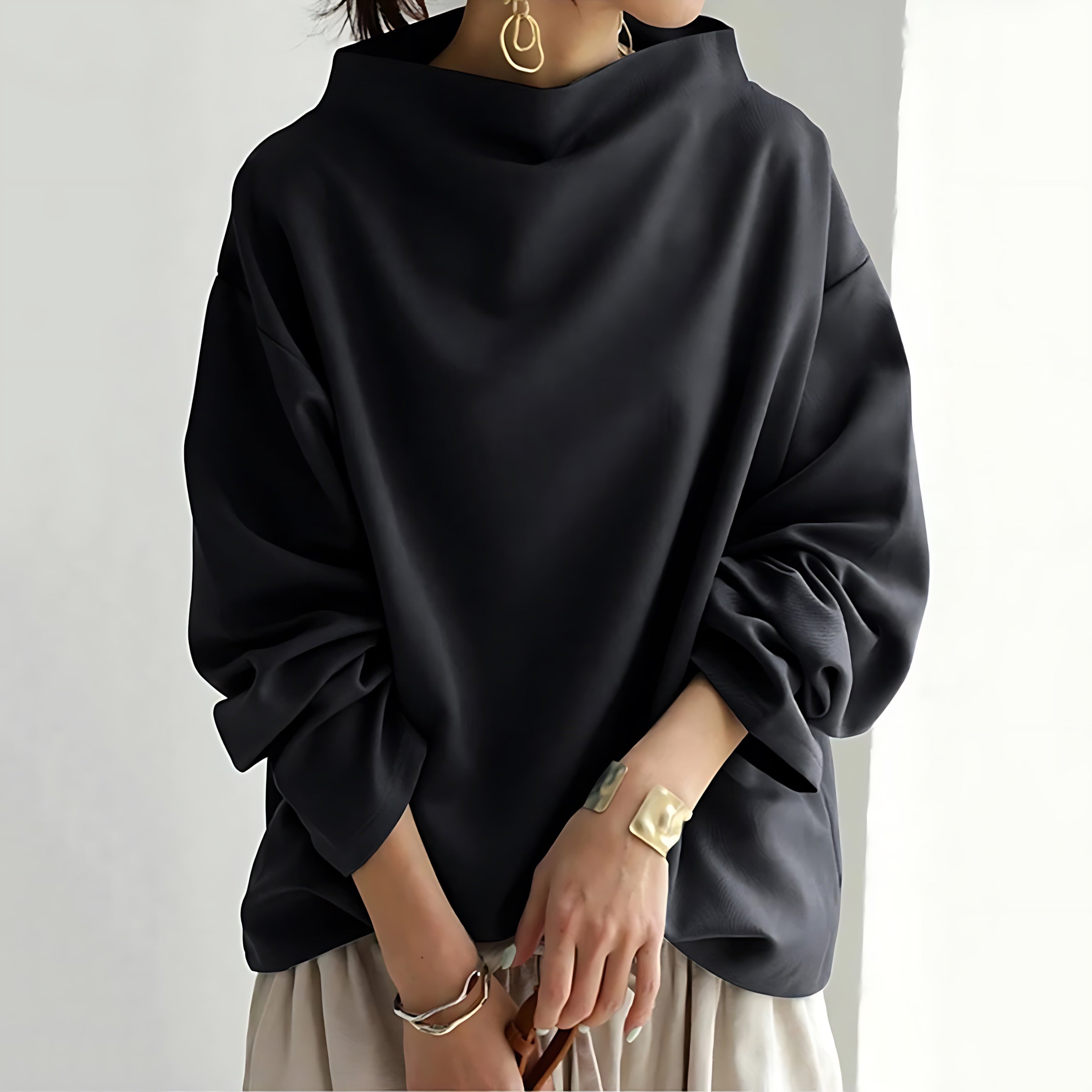 Ella – Oversized Funnel Neck Knit Sweater