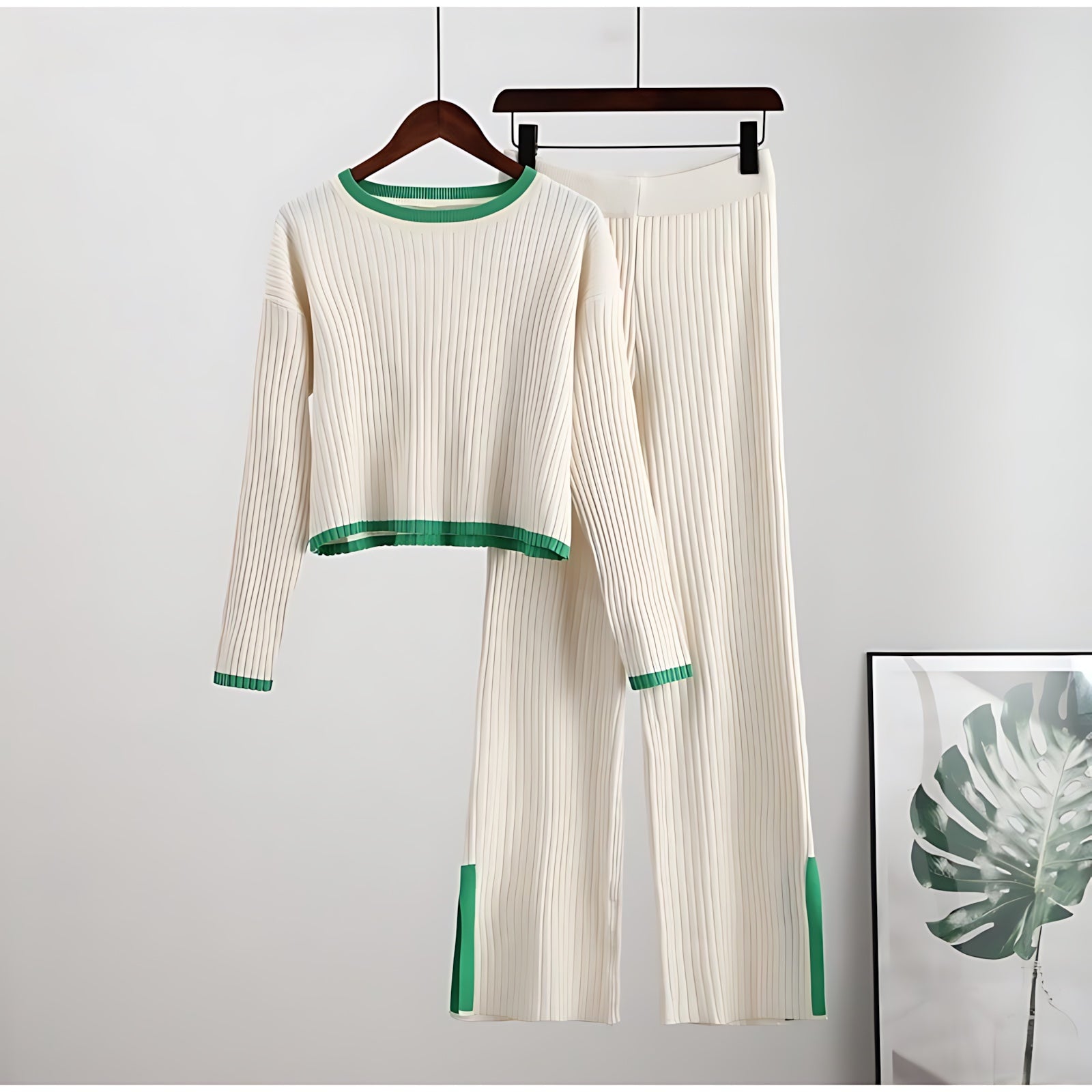 Ella – Ribbed Knit Top and Flare Pants Set