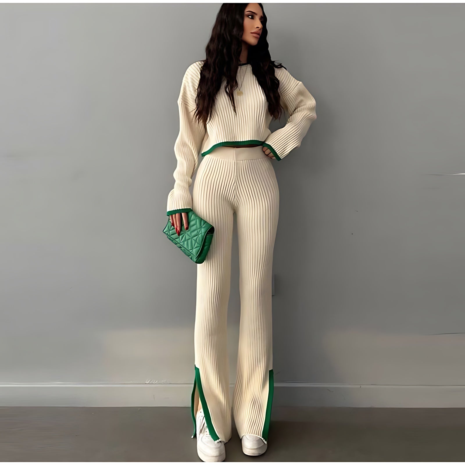 Ella – Ribbed Knit Top and Flare Pants Set