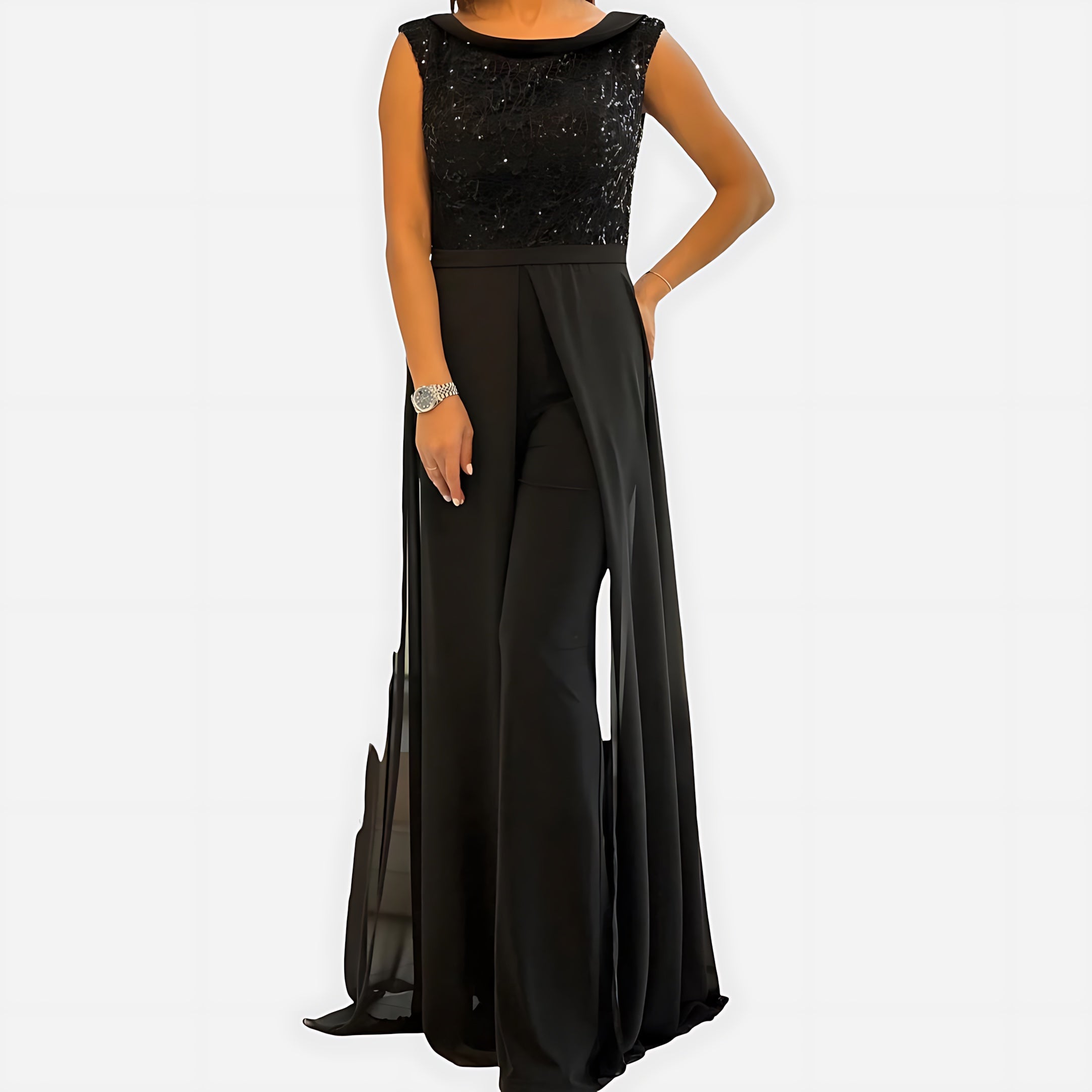 Ella – Sequin Lace Wide Leg Evening Jumpsuit