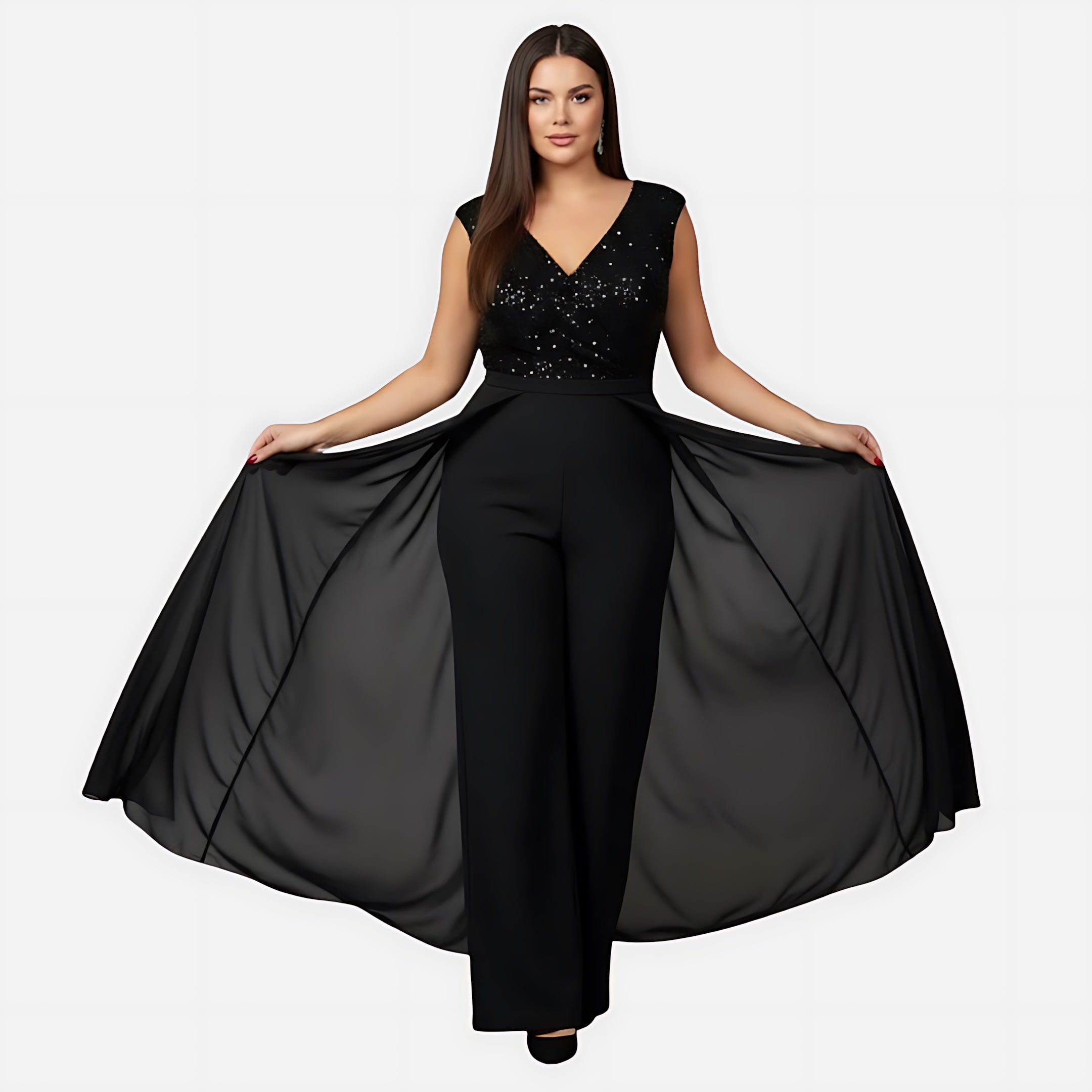 Ella – Sequin Lace Wide Leg Evening Jumpsuit