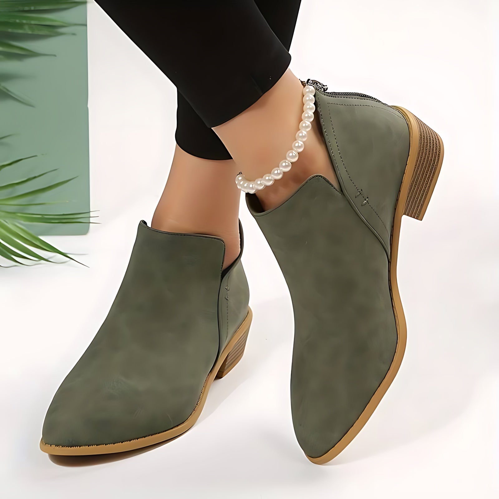 Ella – Suede Pointed Toe Flat Ankle Boots