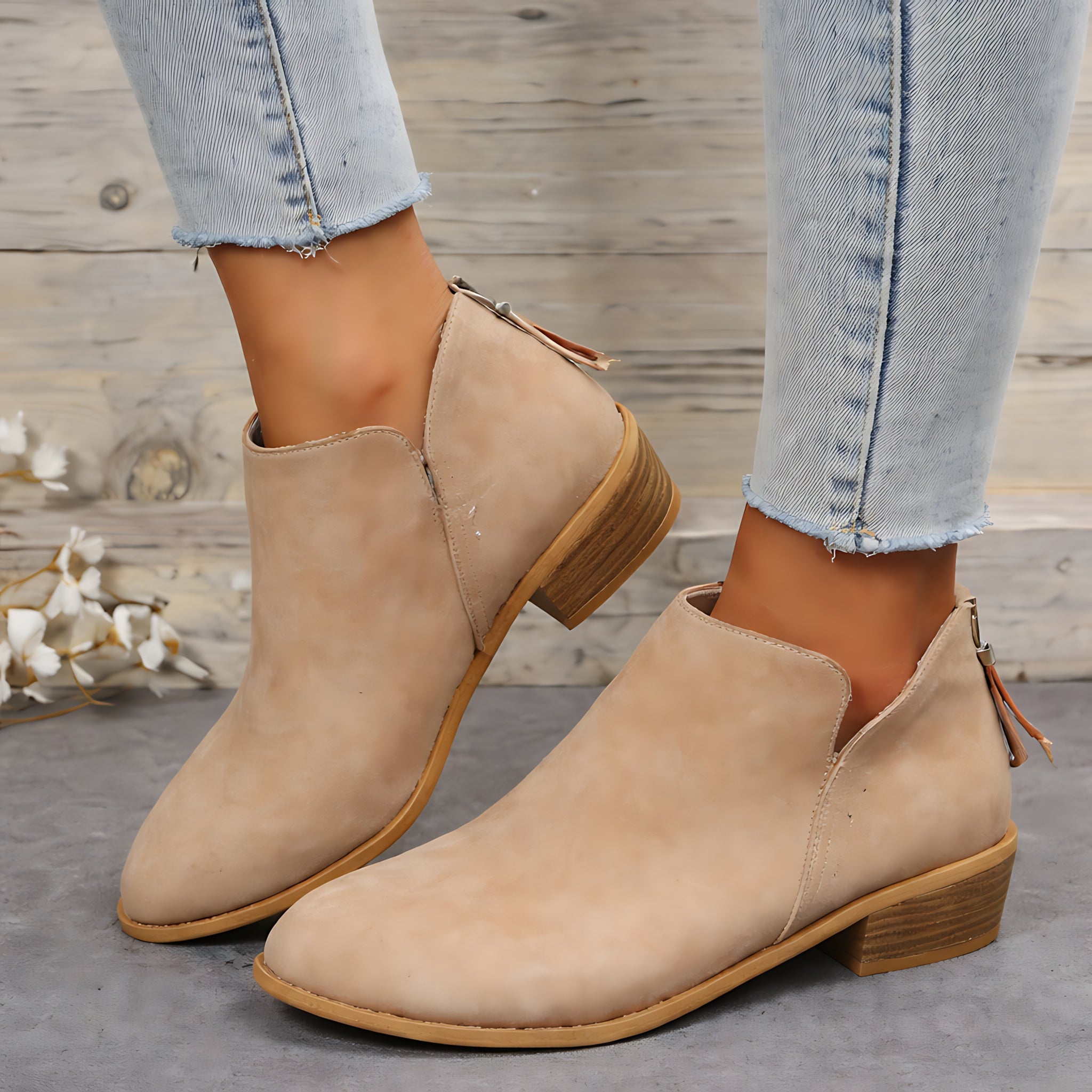 Ella – Suede Pointed Toe Flat Ankle Boots